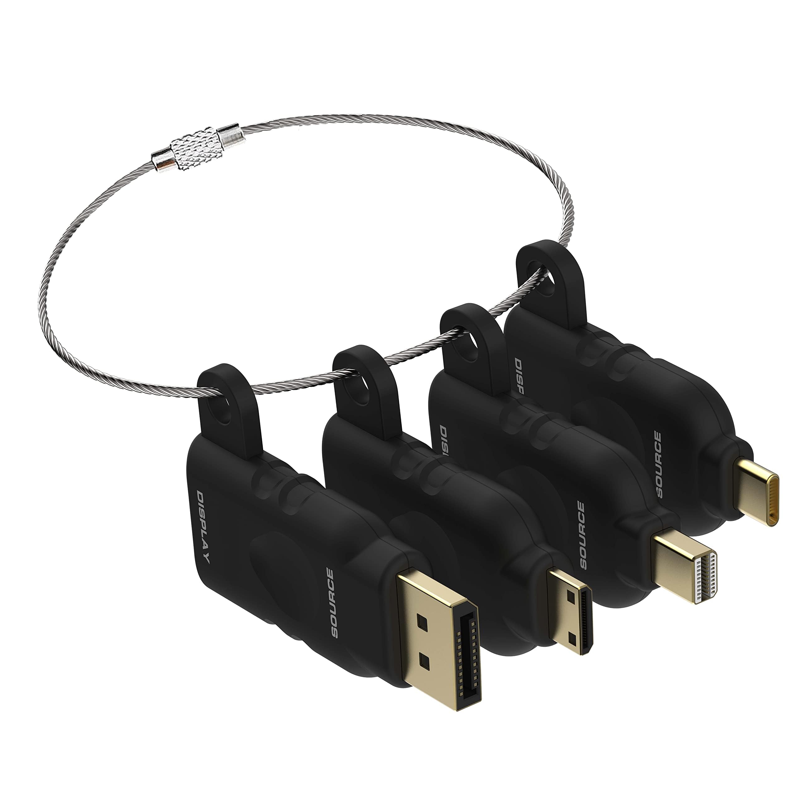 POCKET PANDA Kit anello adattatore HDMI universale 4K con anello di sicurezza - USB C, Displayport, convertitore video da ufficio Mini DP a HDMI. Tre adattatori con anello di sicurezza Kit universale