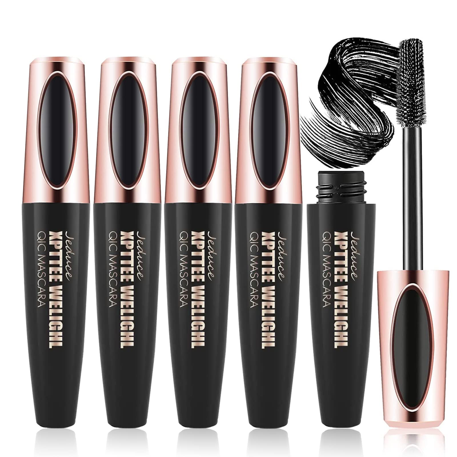 MAKINGTEC 4 Pcs 4D Silk Fiber Lash Mascara, Liquid Extension Makeup Eye Lash Kit Luxuriously Longer Thicker Voluminous Eyelashes Waterproof Smudge-proof Natural No Clumping Smudging Lasting All Day