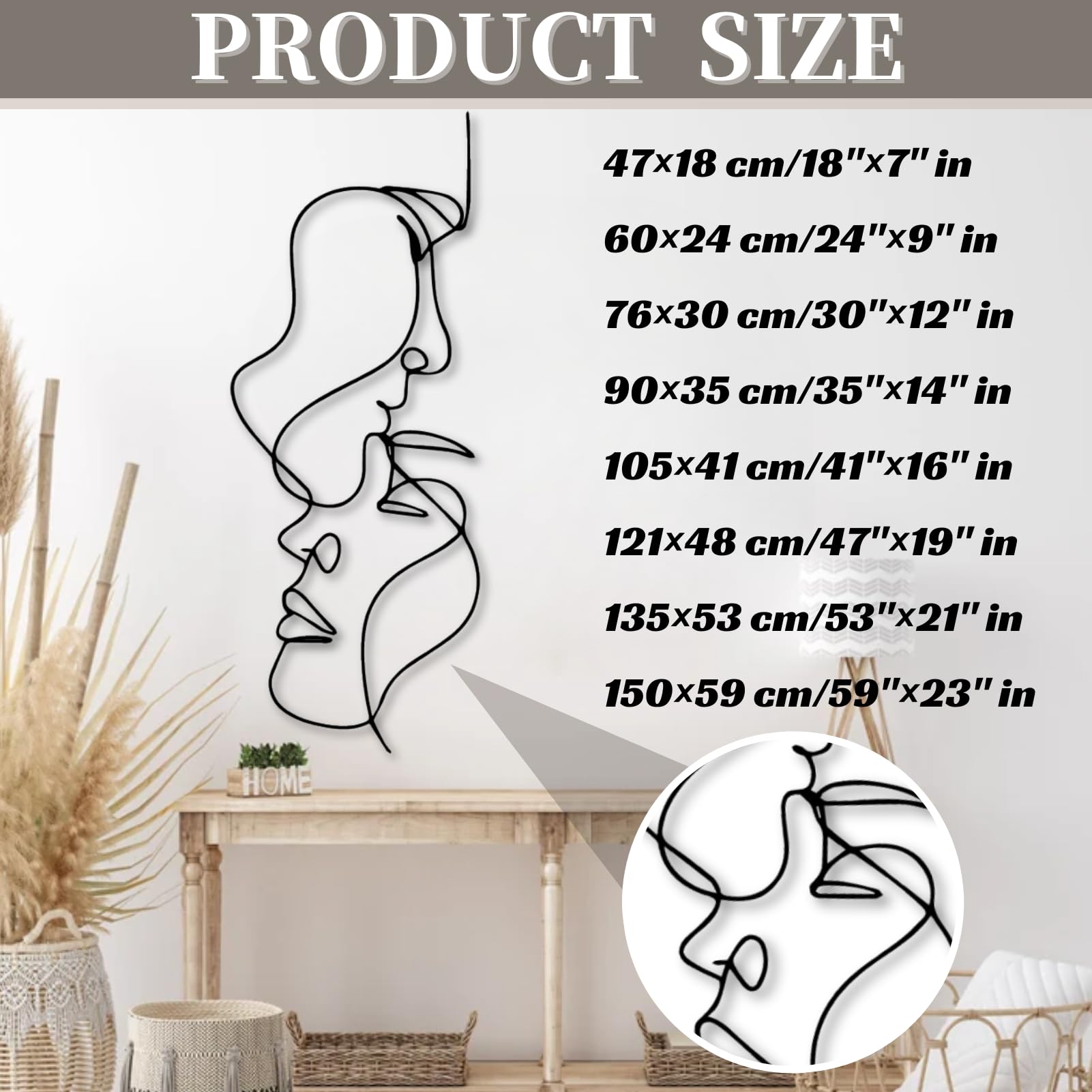 Décoration Murale Deux Visages En Métal, Line Art Mural Visages Femme Et Homme, Minimaliste - 33