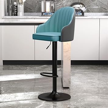 Modern Bar Chair with Back, Adjustable Swivel Bar Stools Set of 2, Kitchen Island Bar Chair,Counter Height Leather Black Metal Frame Round Upholstered Seat for Bars, Cafe, Lounge, Pubs Gray