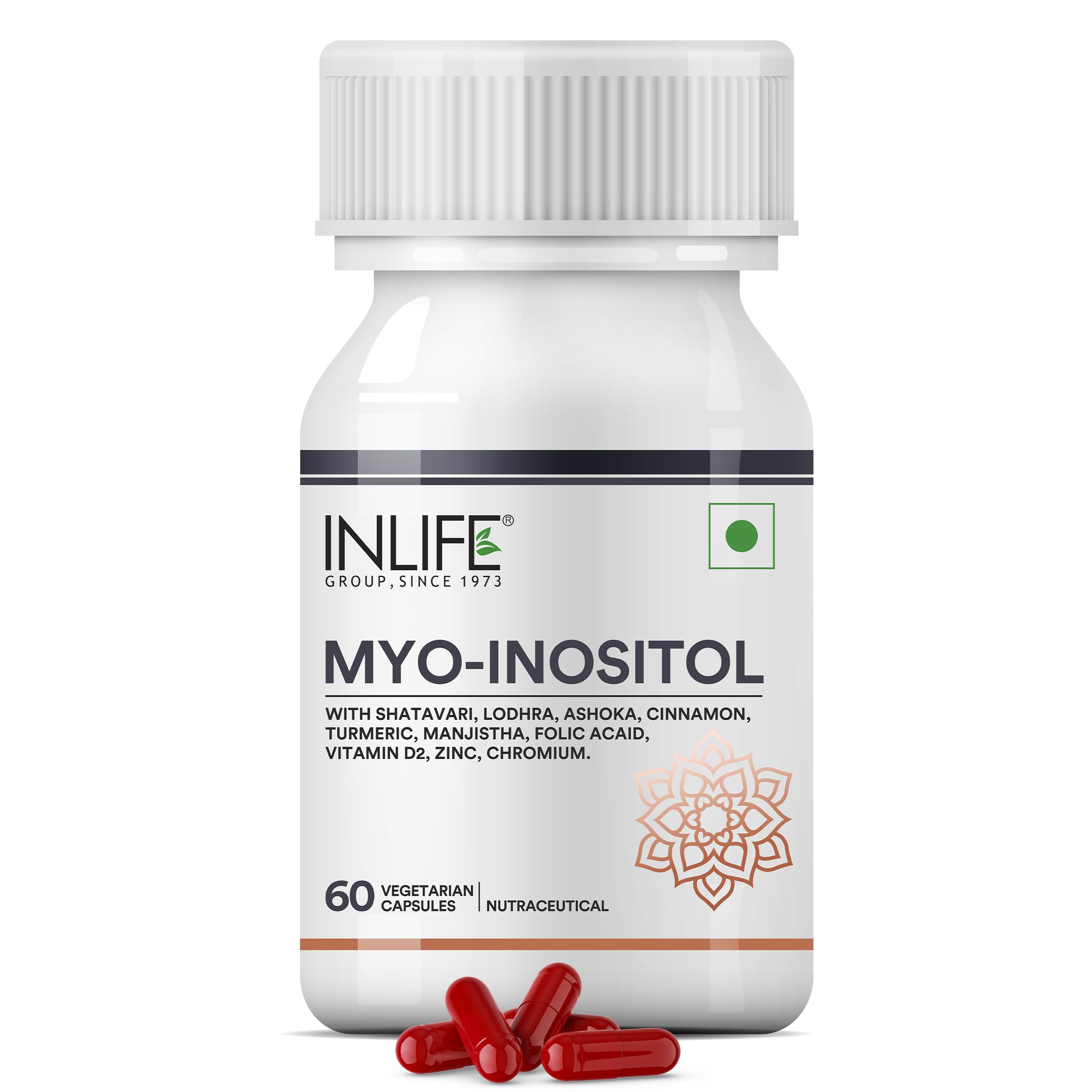 INLIFE Myo Inositol Supplement | Shatavari, Zinc, Folic Acid Chromium, Vitamin D | Balance For Women - 60 Vegetarian Capsules (Pack of 1)