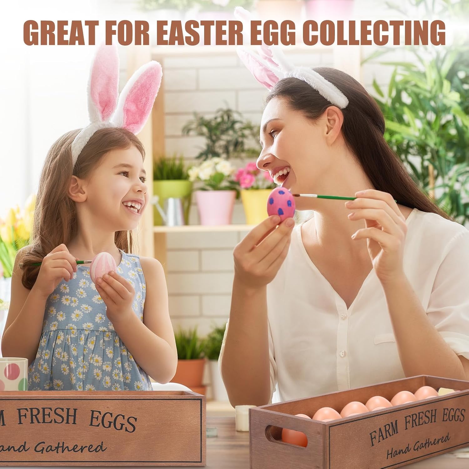 Wenqik 2 Pieces Farm Wooden Eggs Crate for 24 Fresh Eggs Stackable Wooden Crates for Display Rustic Storage Box with Handle for Easter Supermarket Farm Food Shop Kitchen Supplies(Brown Color)