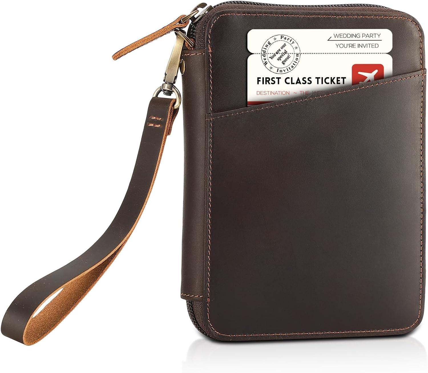 Polare Full Grain Leather Family Passport Wallet for 4 Passports, RFID Blocking Bifold Passport Cover Travel Document Organizer Holder for Women and Men (Dark Brown with AirTag Slot) - Image 2