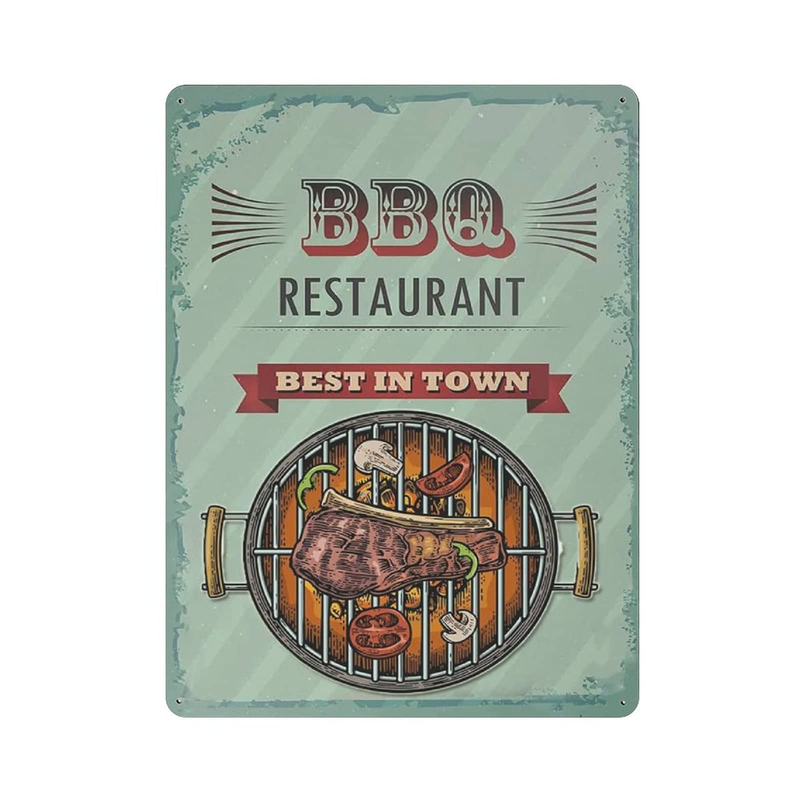 Metal Tin Sign BBQ Restaurant Vintage Tin Poster Metal Sign Wall Decoration Country Kitchen Home Garage Decor 16"x12"