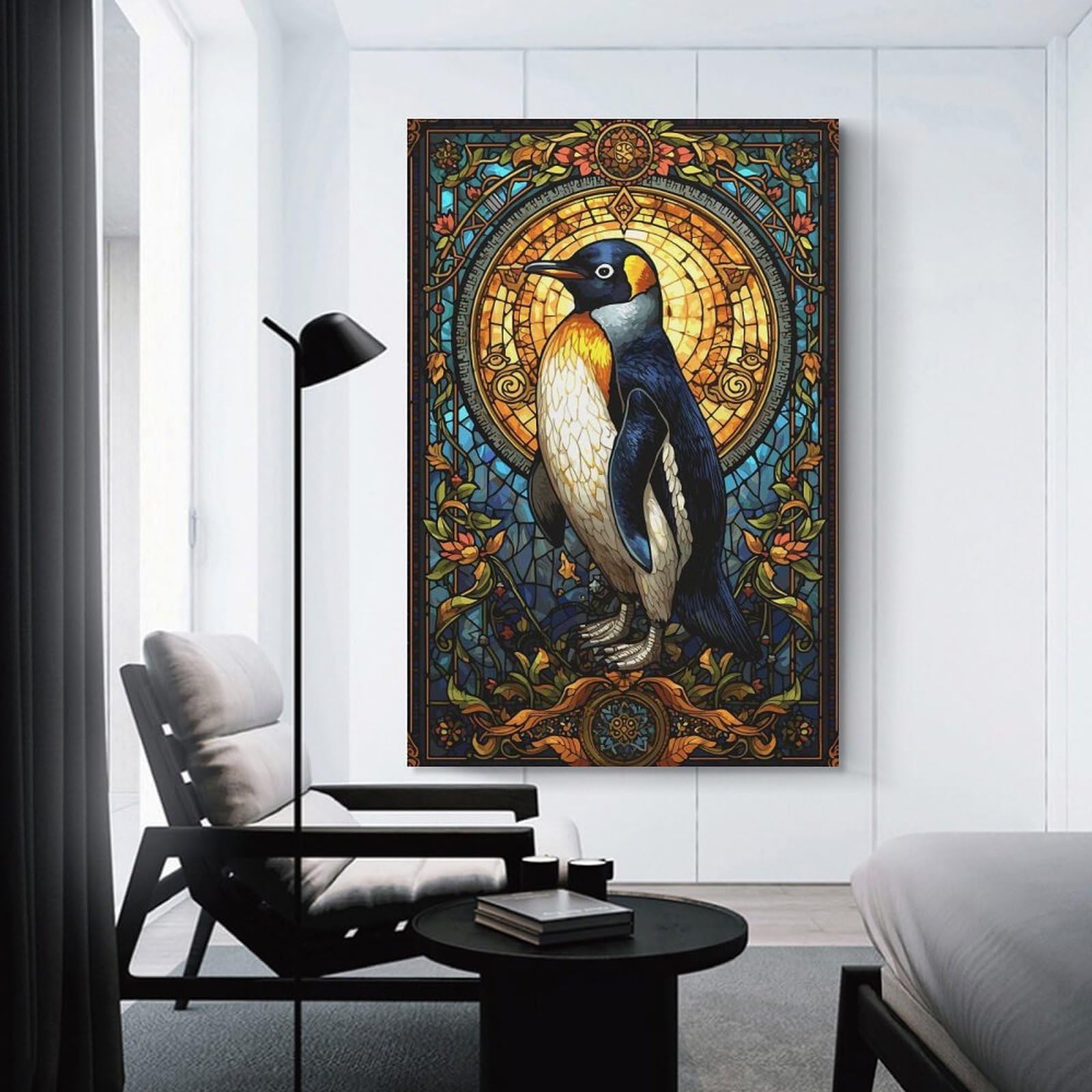 Junmoney Unframe-Style-18 Penguin Stained Glass Art Room Decor Wall Art 20X30inch(50X75cm), For Entrance Walls, Hall Decor Or Foyers, A Neat Decor Update For Hallways