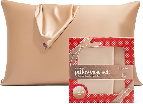 Vista 33 de Kitsch - Funda de almohada de satén con cremallera de tamaño queen/estándar, para el cabello y la piel, funda refrescante más suave que la seda