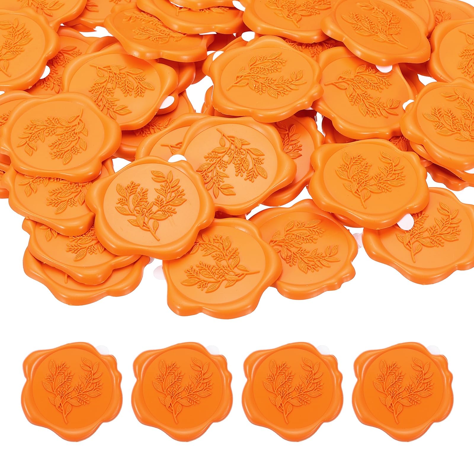 PATIKIL 50Pcs Eucalyptus Leaf Wax Seal Stickers, Plant Embossed Self Adhesive Backed Envelopes Seal Sticker Accessories for Wedding Invitation Letter Birthday Party Gift, Orange