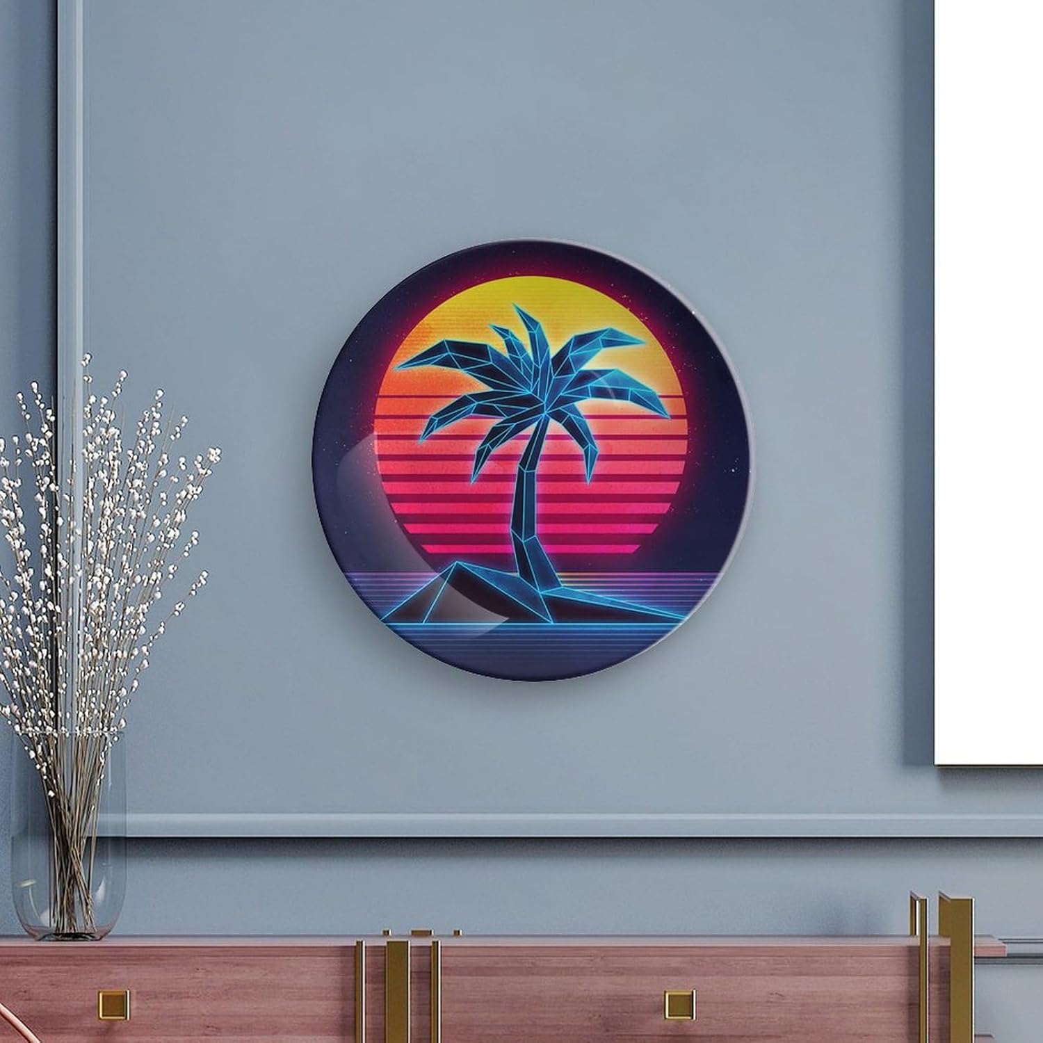 Coconuts Trees 80s Sunset Decorative Plates for Display Ceramic Plate Tray with Stand Hanger Home Decor