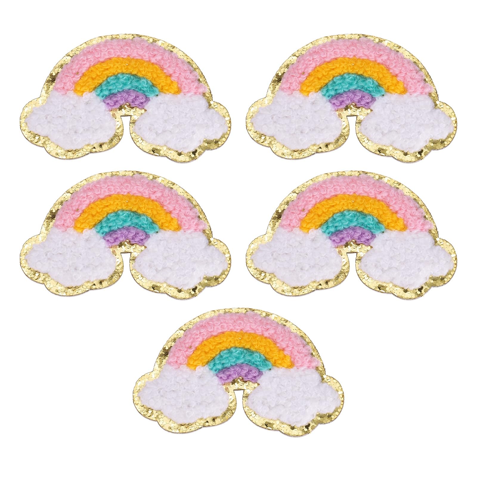 sourcing map 5Pcs Rainbow Chenille Patches, Self Adhesive Embroidered Applique Patch Sew on Patches Chenille Sticker for DIY Clothing Fabric Clothing Hats Shoes Bags, Pink Yellow