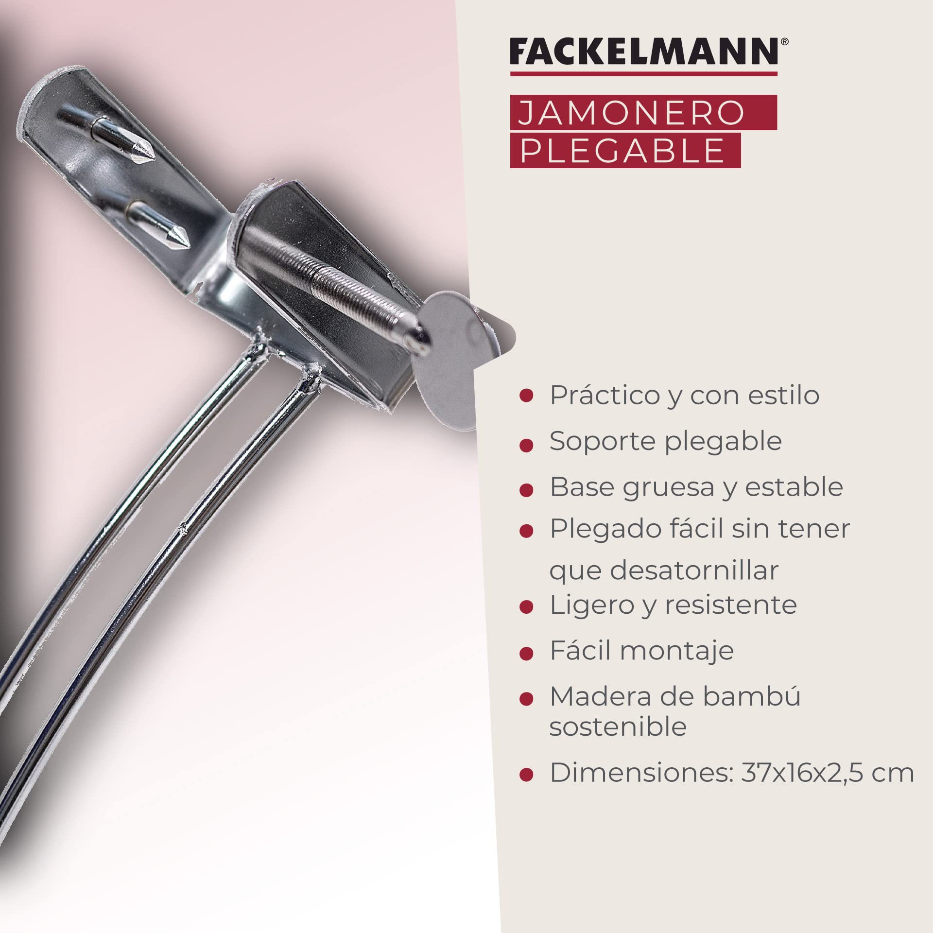 Fackelmann Inklapbare hamhouder van bamboe, draaibaar, hamhouder, modern design, gelakt hout en standaard van verchroomd staal, 48 x 19,5 x 3 cm, 1 stuk Fackelmann Inklapbare hamhouder van bamboe, draaibaar, hamhouder, modern design, gelakt hout en standaard van verchroomd staal, 48 x 19,5 x 3 cm, 1 stuk