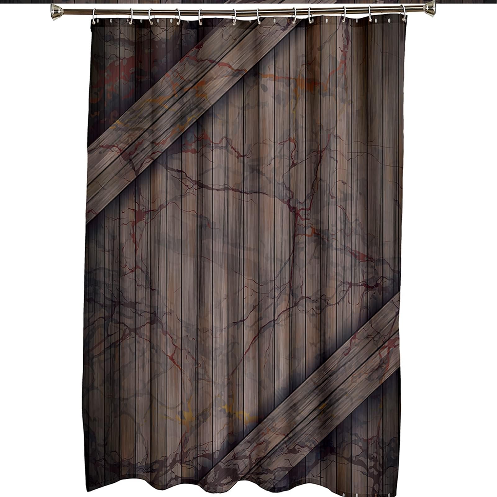 Tenda Doccia 150 x 200 Tessuto Antimuffa, Poliestere Marrone grigio Porta di legno della fattoria Tenda vasca da bagno, lavabile, asciugatrice rapida