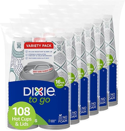 Dixie To Go Paper Coffee Cups With Lids, 16 oz, 108 Count (6 packs of 18 cups), Disposable Insulated Paper Cups for On-The-Go Hot or Cold Beverages