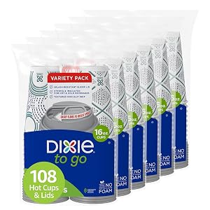 Dixie To Go Paper Coffee Cups With Lids 16 oz 108 ct Disposable Insulated Paper Cups for On-The-Go