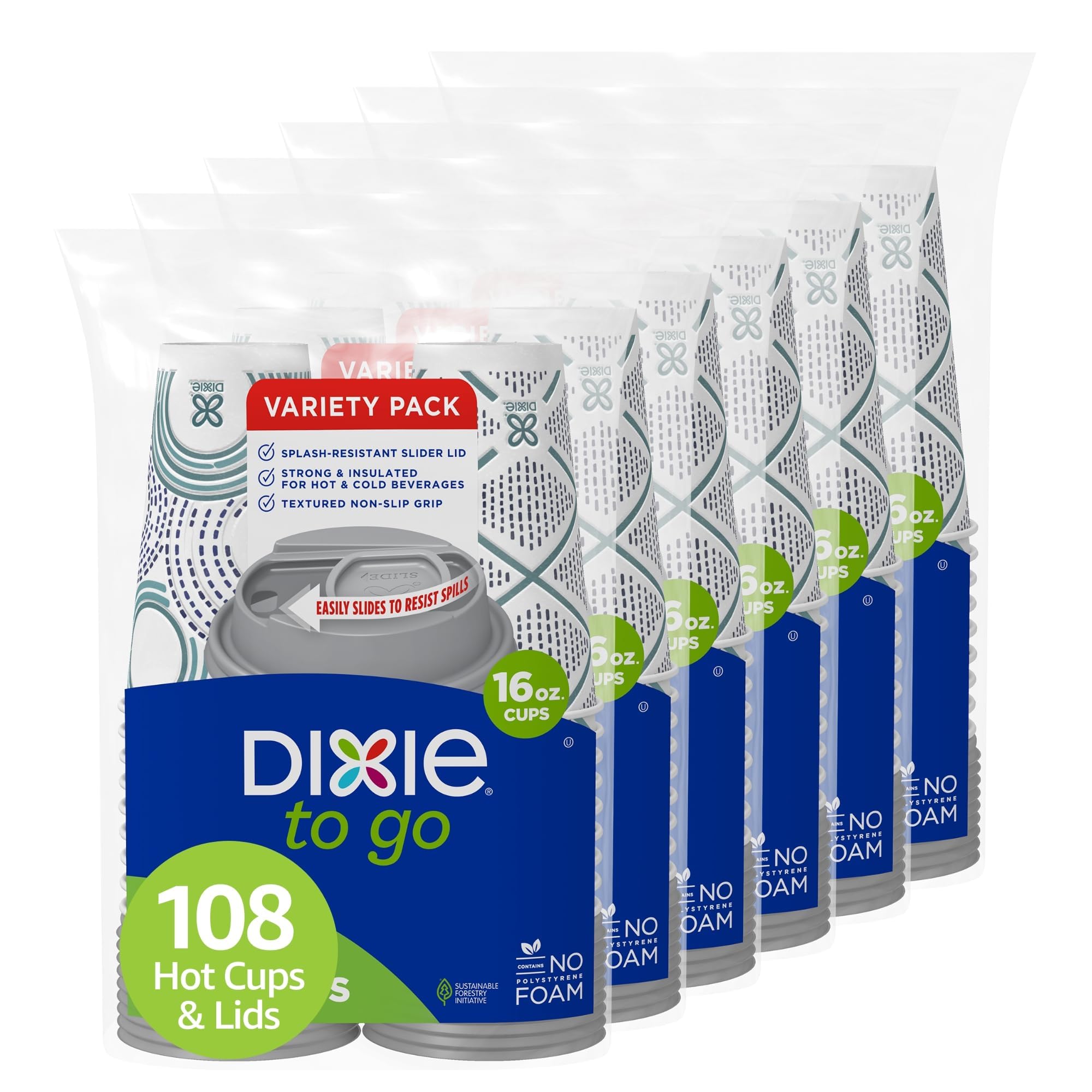 Dixie To Go Paper Coffee Cups With Lids 16 oz 108 ct Disposable Insulated Paper Cups for On-The-Go