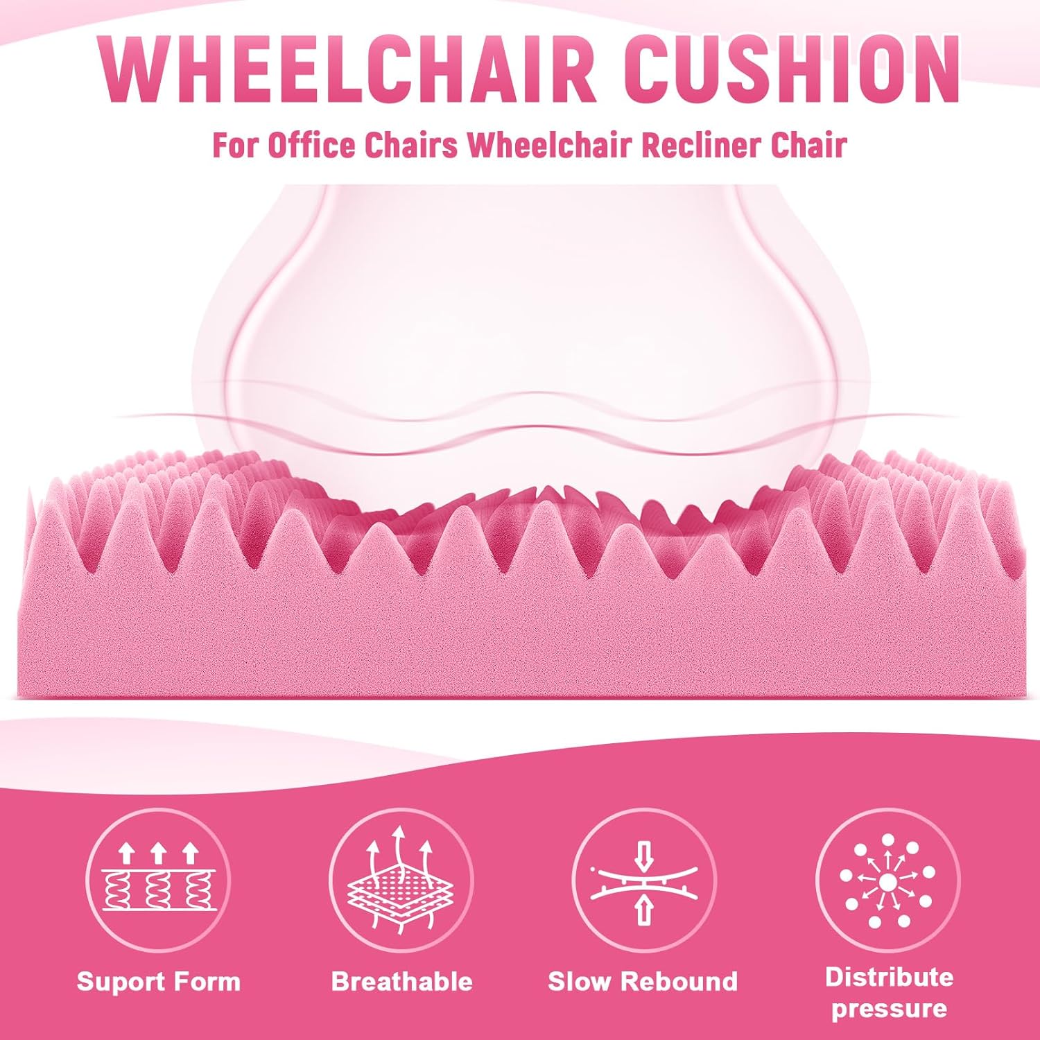 Condition photo showing Good Condition for Geiserailie 1 Pcs Egg Foam Pad Eggs Chair Cushion to Relieve Back Foam Christmas Seat Cushion Chair Accessories Pad for Office Recliner Wheelchair Home Car (Egg,Pink) 18 x 16 x 4 inches Egg-shaped Pink 1