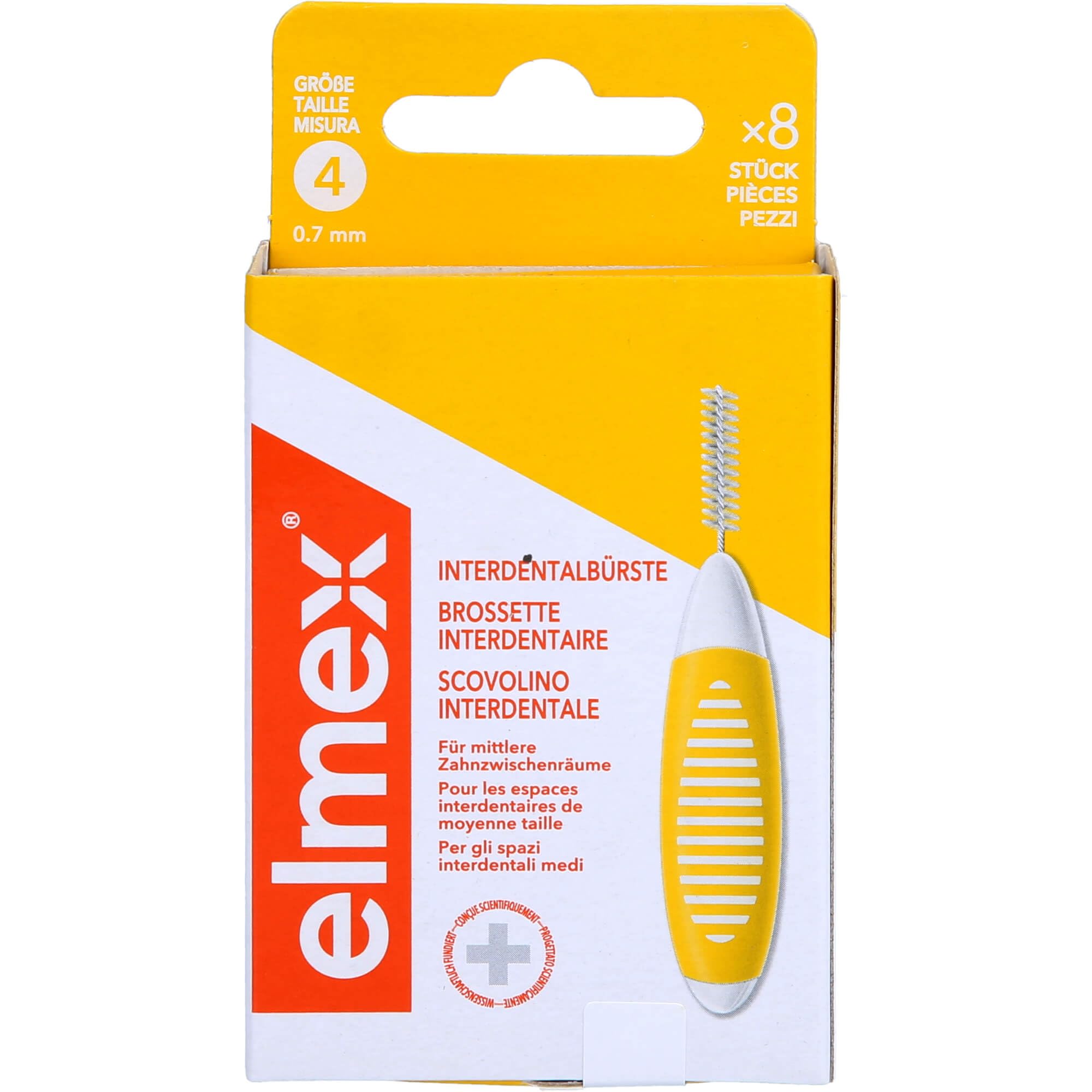 Elmex Interdentalbürsten – Gelb, ISO Größe 4, 0,7 mm, 8 St.