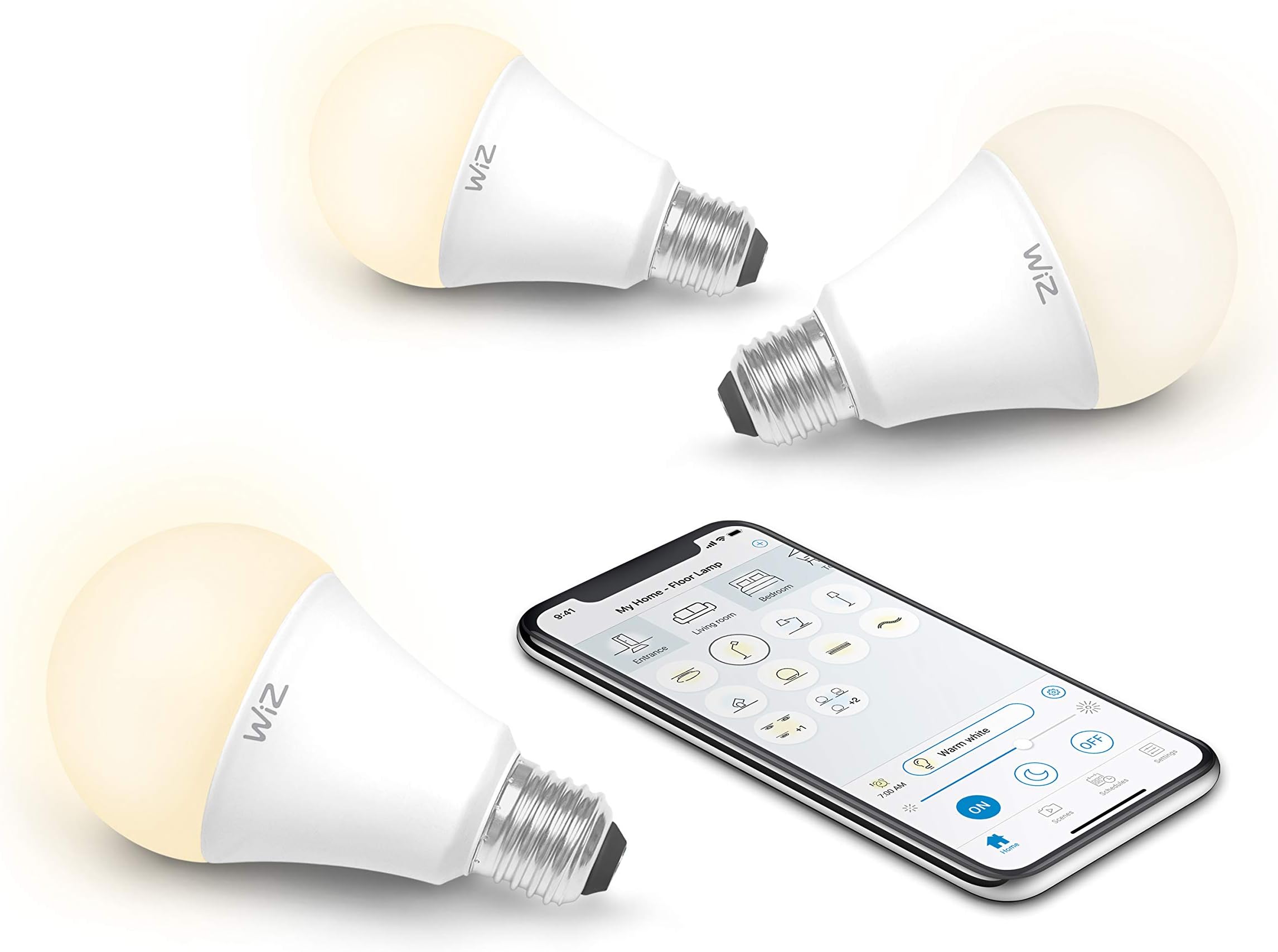 WiZ IZ0026023 60 Watt EQ A19 Smart Wifi Connected LED Light Bulbs/Compatible with Alexa and Google Home, no Hub required, Dimmable Soft White, 3 Count