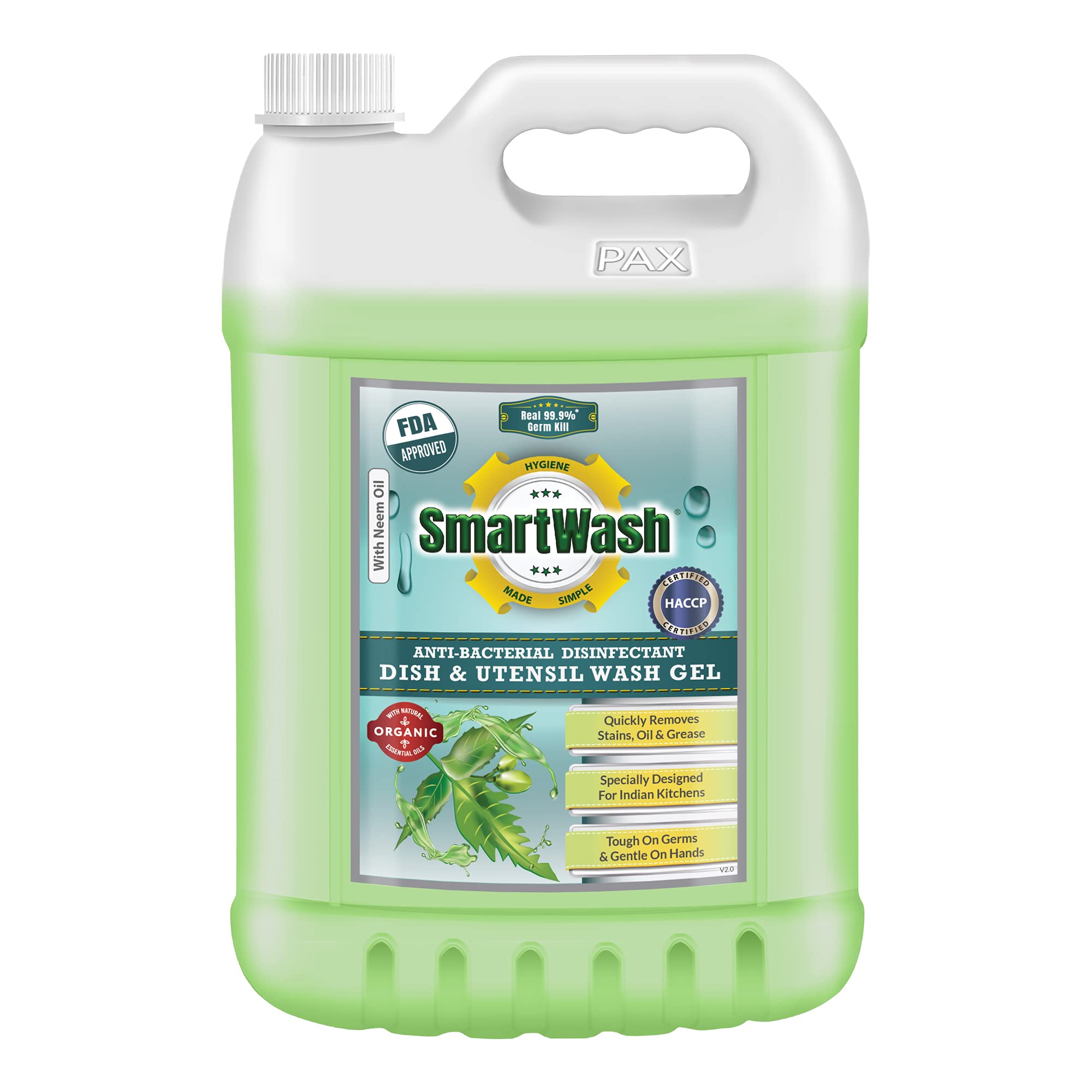 SmartWash Anti-Bacterial Disinfectant Dish & Utensil Wash Gel Strong Germ Protection Kitchen Wash Cleaner Liquid (Neem Blast), 5L (B09FGH99L9) Amazon Price History, Amazon Price Tracker