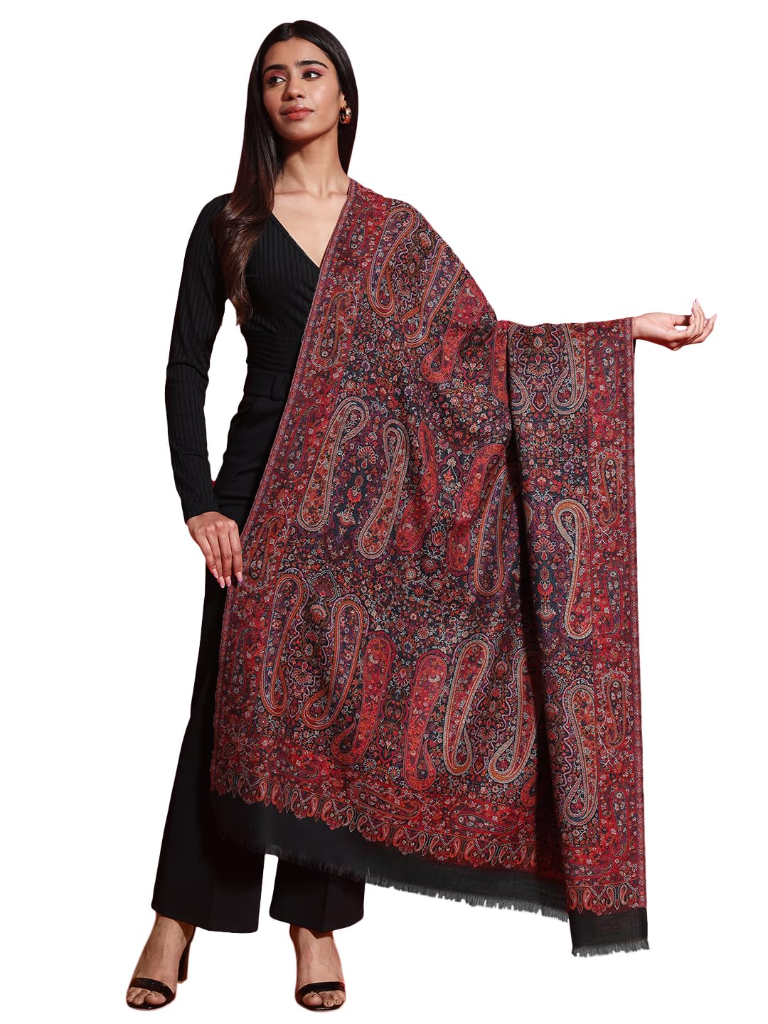 zamour Women's Kani Luxury Shawl Paisley Exquisite Pattern, Soft Wool Material, Winter Woolen Pashmina Feel Wrap-picture-47