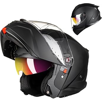 ILM B-711 Flip-Up Motorcycle Helmet Full-Face Helmet for Men and Women | ECE22.06/DOT approved, double visor, Pinlock 30 comp