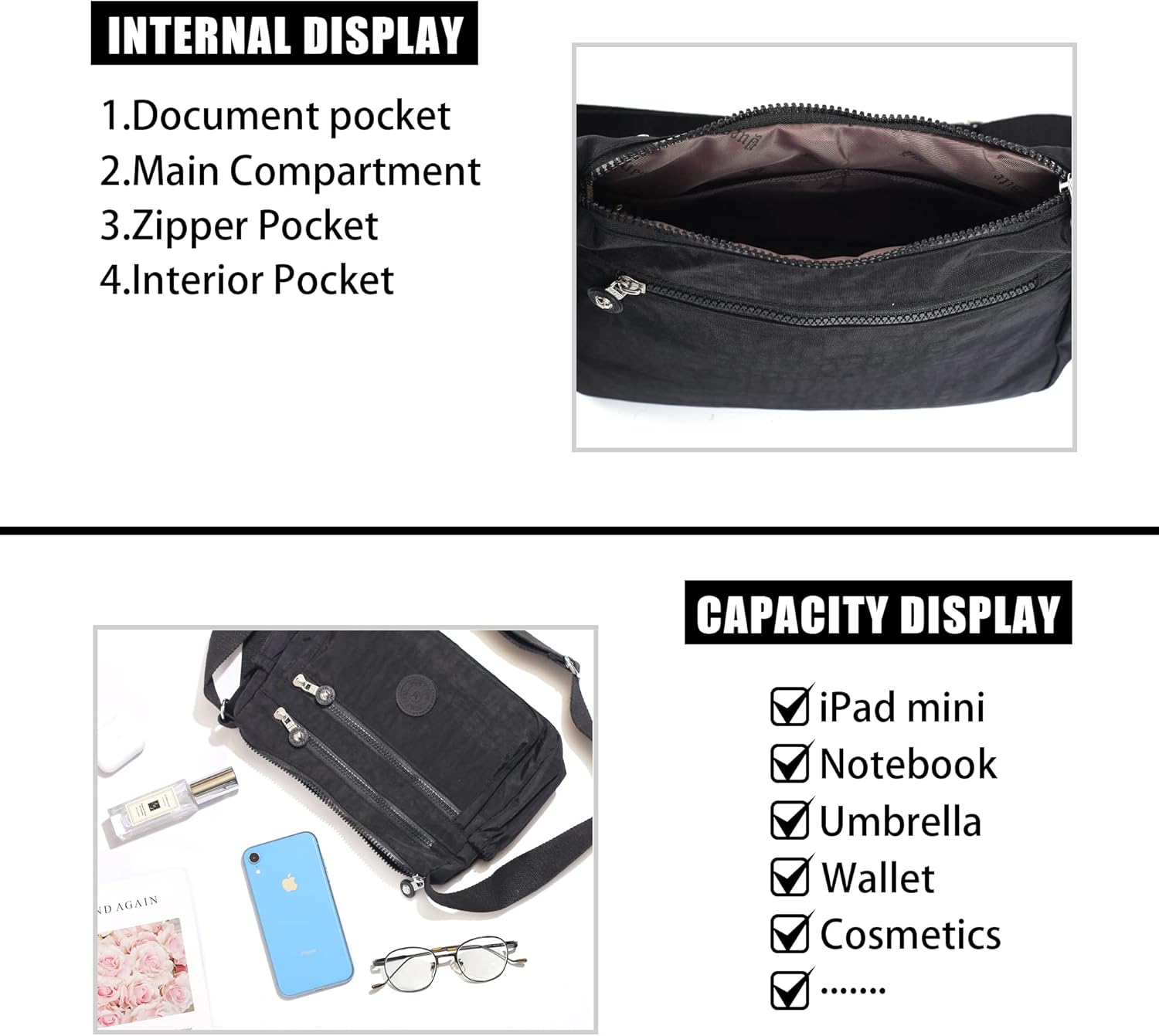 Crossbody Bags for Women Waterproof Tote Bag Casual Nylon Purse Handbag RFID Lightweight Messenger Bag - Image 5