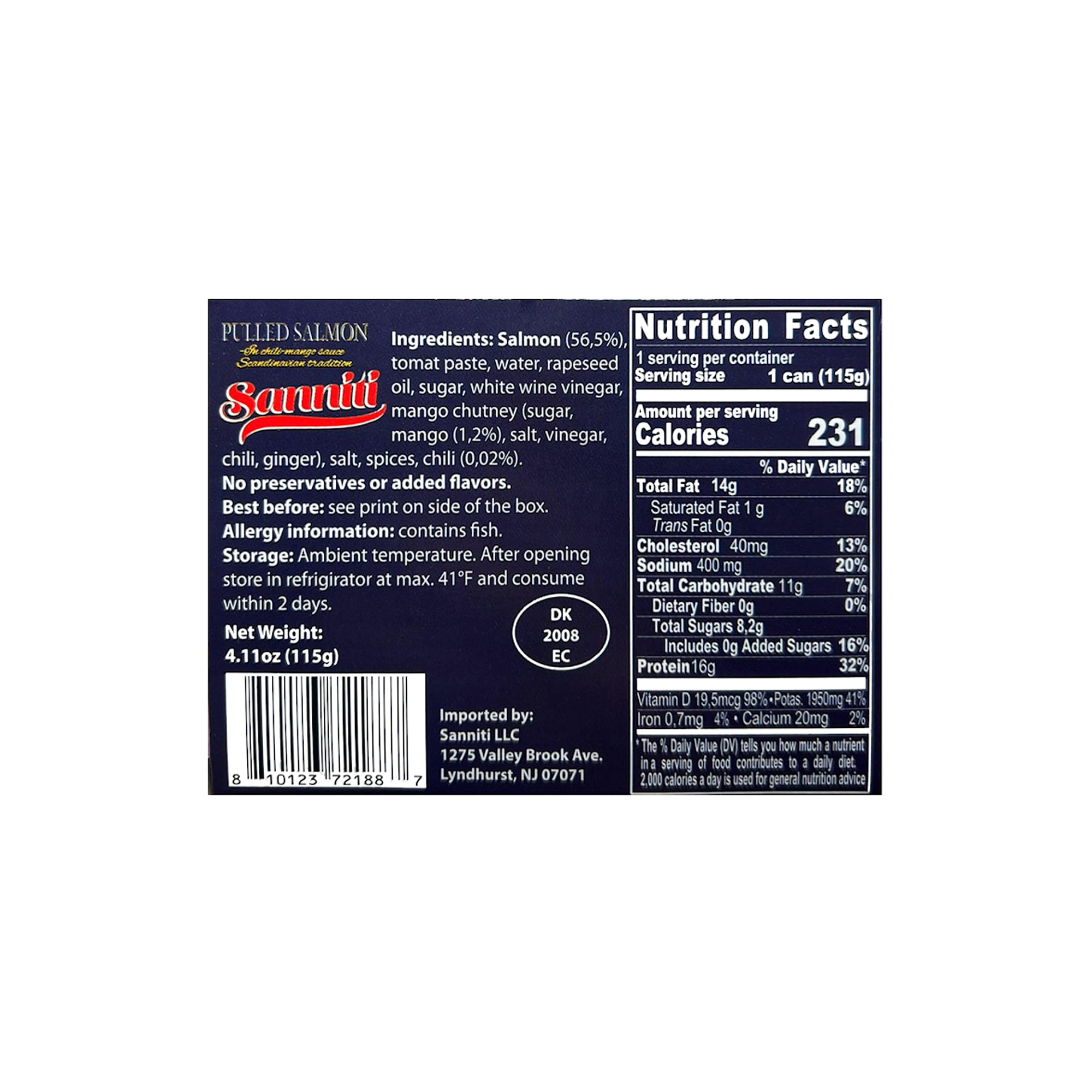 Sanniti Pulled Salmon in Chili Mango Sauce | Natural Source of Omega 3 | Ready to eat, 4.1 oz (Pack of 2)