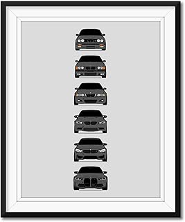 BMW M3 Generations Inspired Poster Print Wall Art Handmade Decor of the History and Evolution of the M3 (BMW Car Models: E30, E36, E46, E92, F80, G80) (Unframed)