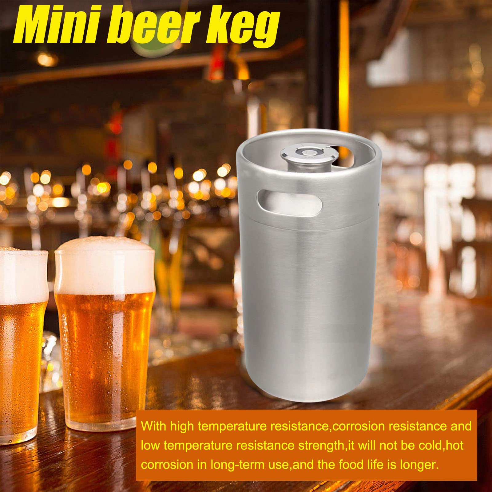Mini-Bierfass aus Edelstahl, mit Weinspeer für Zuhause, Küche, Bier, für Camping, Wandern, selbstbrauen, hält Getränke frisch, 8 l + A Typ Weinspeer
