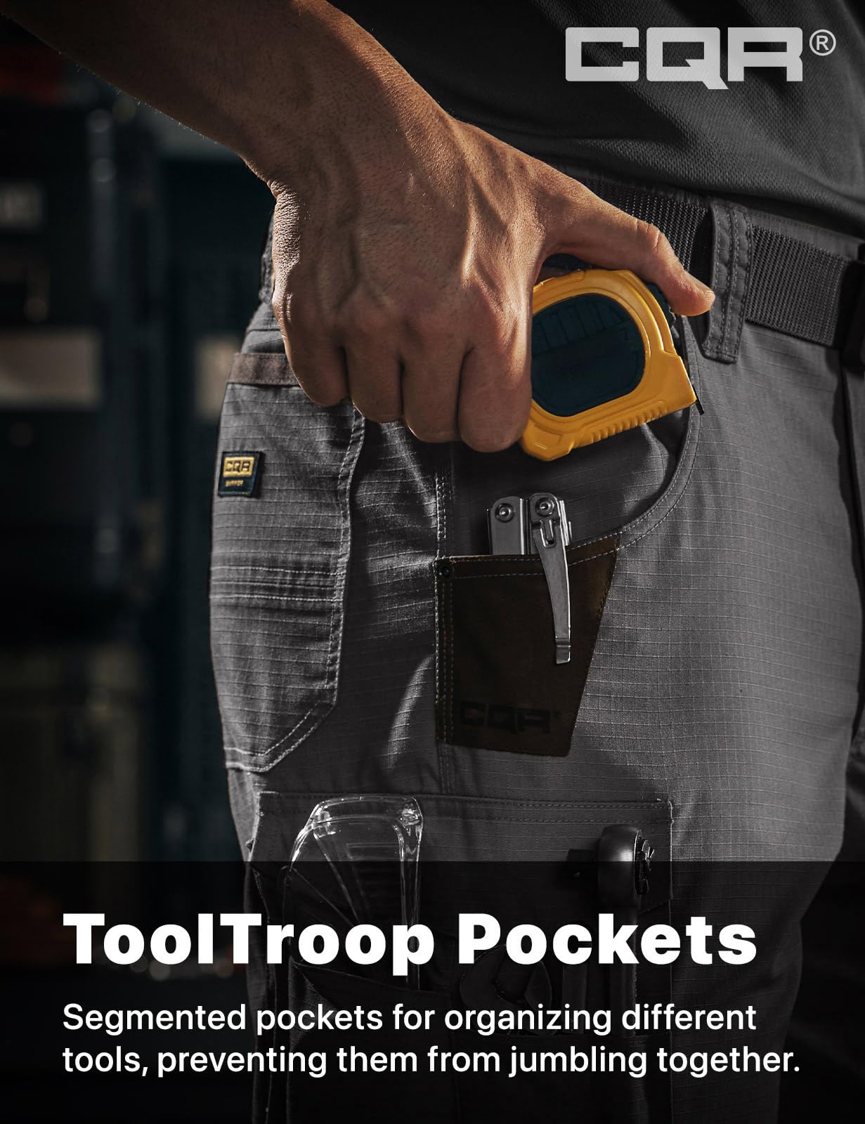 CQR Men's Quick Dry Work Pants, Water Resistant Outdoor Tactical Pants, Lightweight Stretch Cargo Hiking Pants — view 6