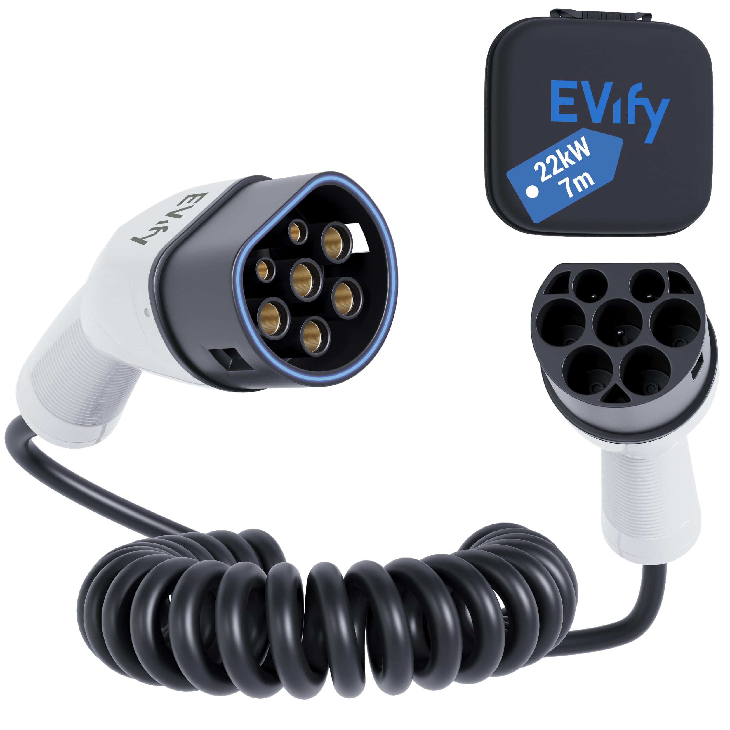 Cavo Di Ricarica A Spirale EVloaded Tipo 2-Tipo 2, 5 M, 32 A Monofase 6,6 KW Per Auto Elettriche
