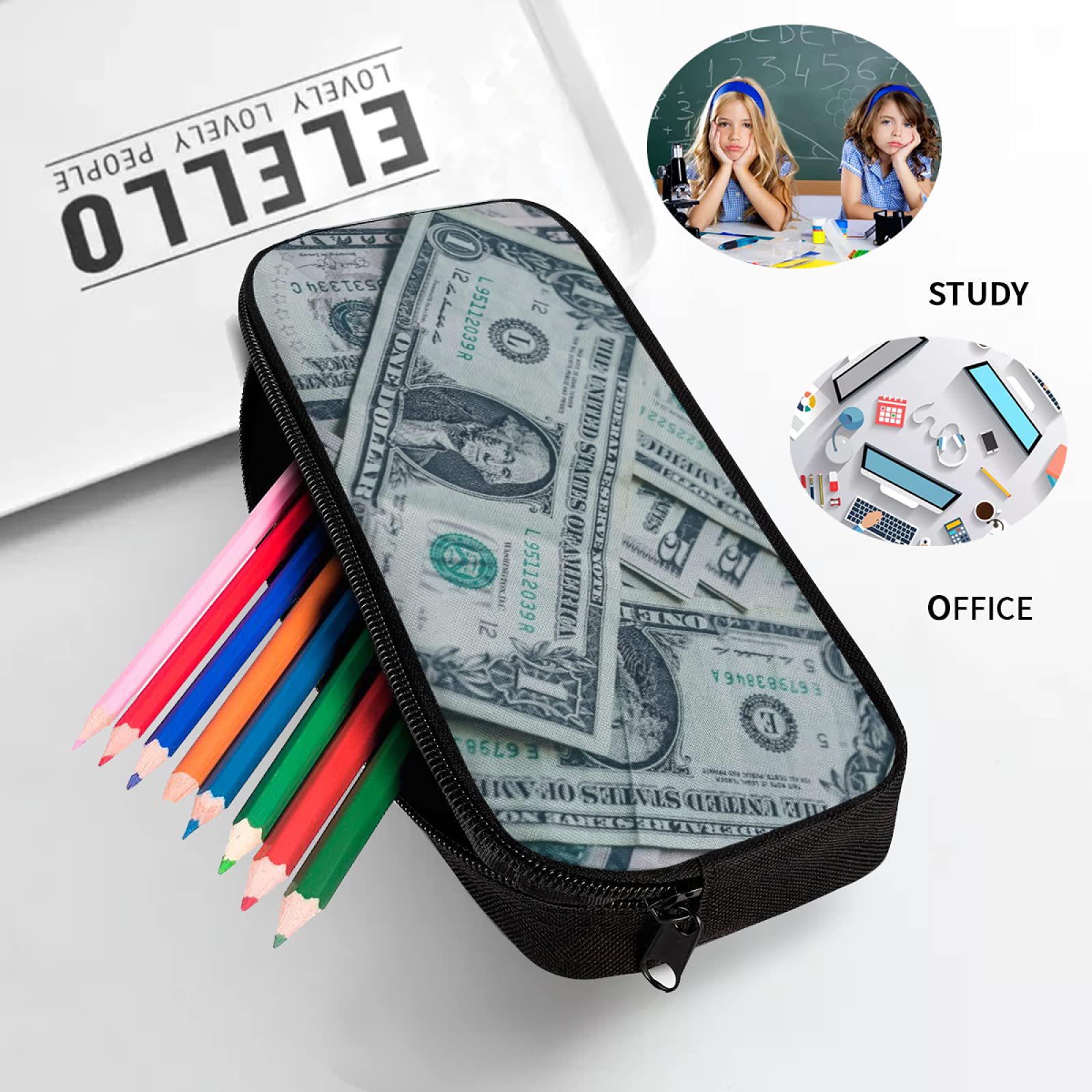 Juego de mochila escolar, billetes de banco de abundancia, billetes de dólares estadounidenses, con bolsa de almuerzo y estuche para lápices, para niñas, niños, adolescentes, bonita mochila escolar