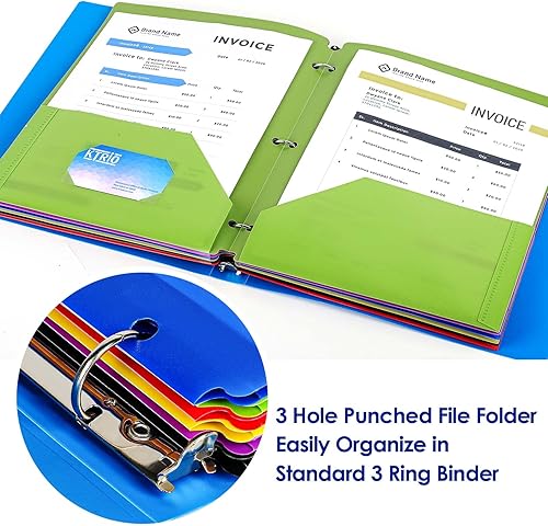 Vista 4 de KTRIO Carpetas con 3 agujeros perforados, paquete de 6 carpetas de plástico para carpeta de 3 anillas, carpeta de polietileno