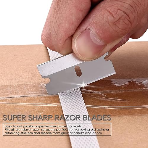 Miniatura 5 de REXBETI 400 cuchillas de afeitar de un solo filo, cuchillas de afeitar industriales, hoja de afeitar de un filo, cuchillas de cortador de caja de