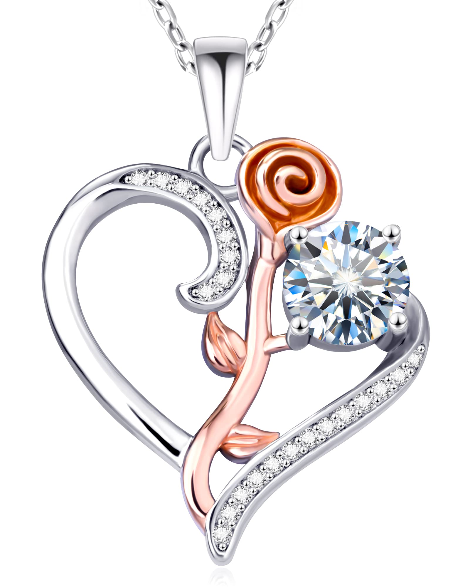 showniishownii Moissanite Love Necklace for Women 925 Sterling Silver 18K White Gold Chain Pendant Necklace 1ct Christmas Wedding Birthday Jewelry Gifts for Women 16 Inches