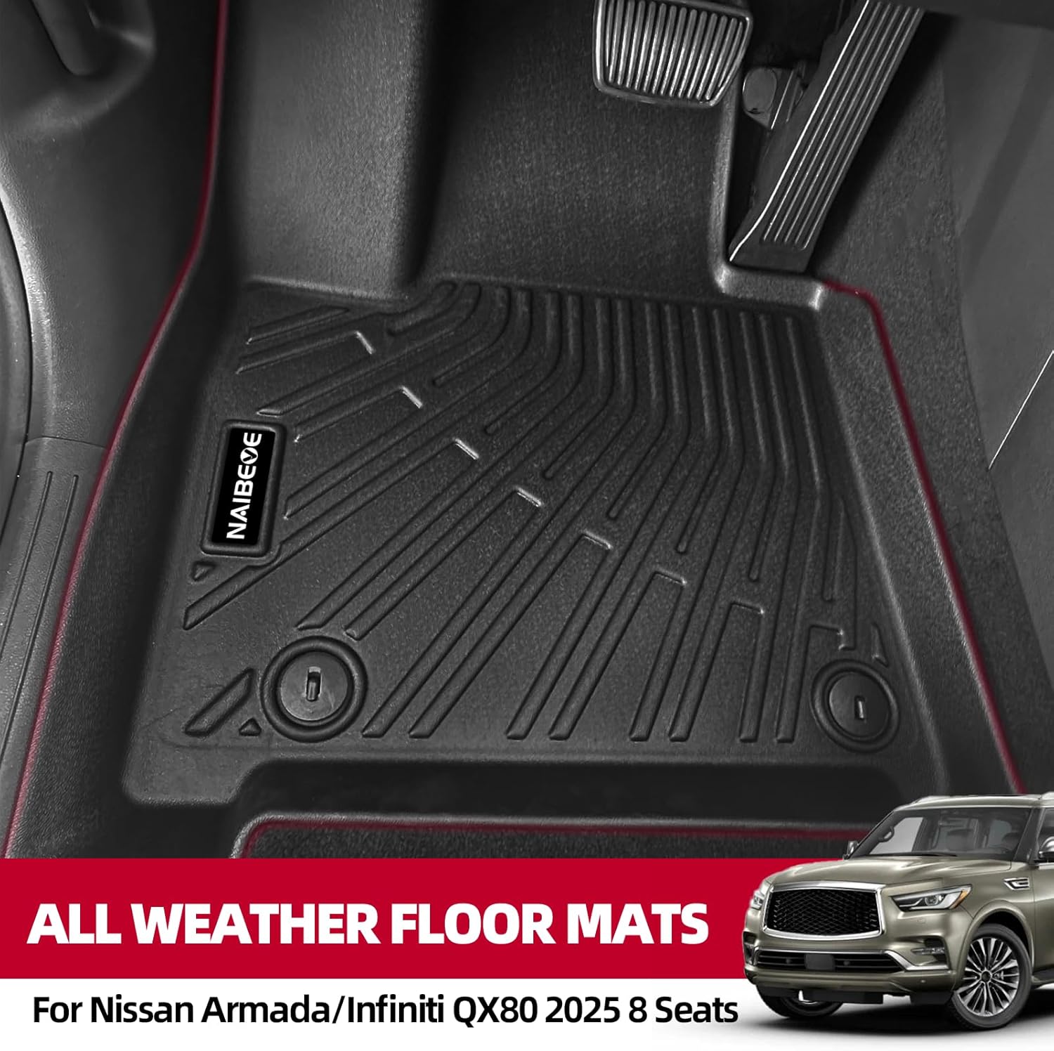 Naibeve Floor Mats for Nissan Armada/Infiniti QX80 2025 8 Seats-All Weather for Nissan Armada Floor Mats Liners & Cargo Liner & Backrest Mats Behind The 3rd Row