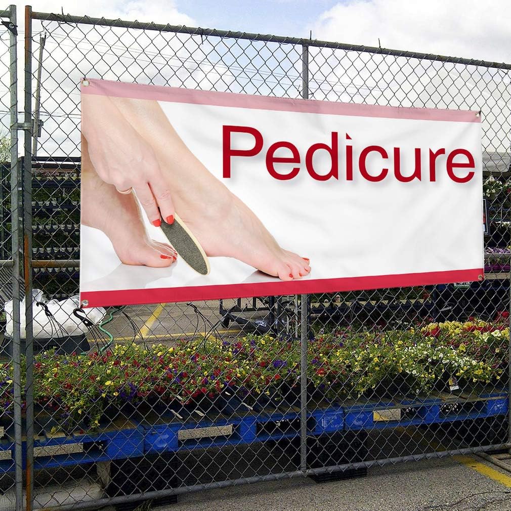 Vinyl Banner Multiple Sizes Pedicure Business Business Outdoor Weatherproof Industrial Yard Signs Red 4 Grommets 16x40Inches