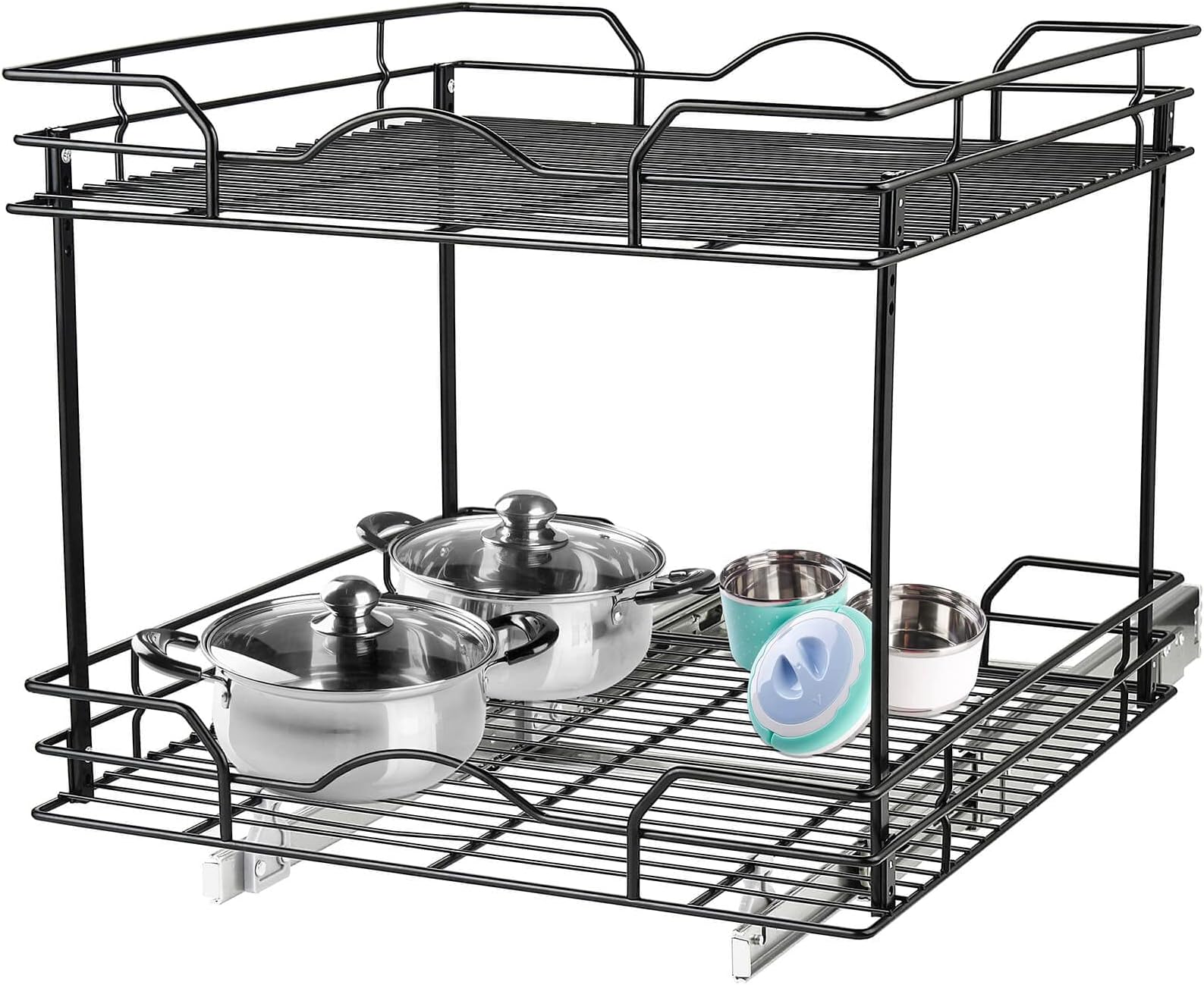 OCG 2 Tier Slide Out Organizer 17" W x 18" D, Pull Out Shelves