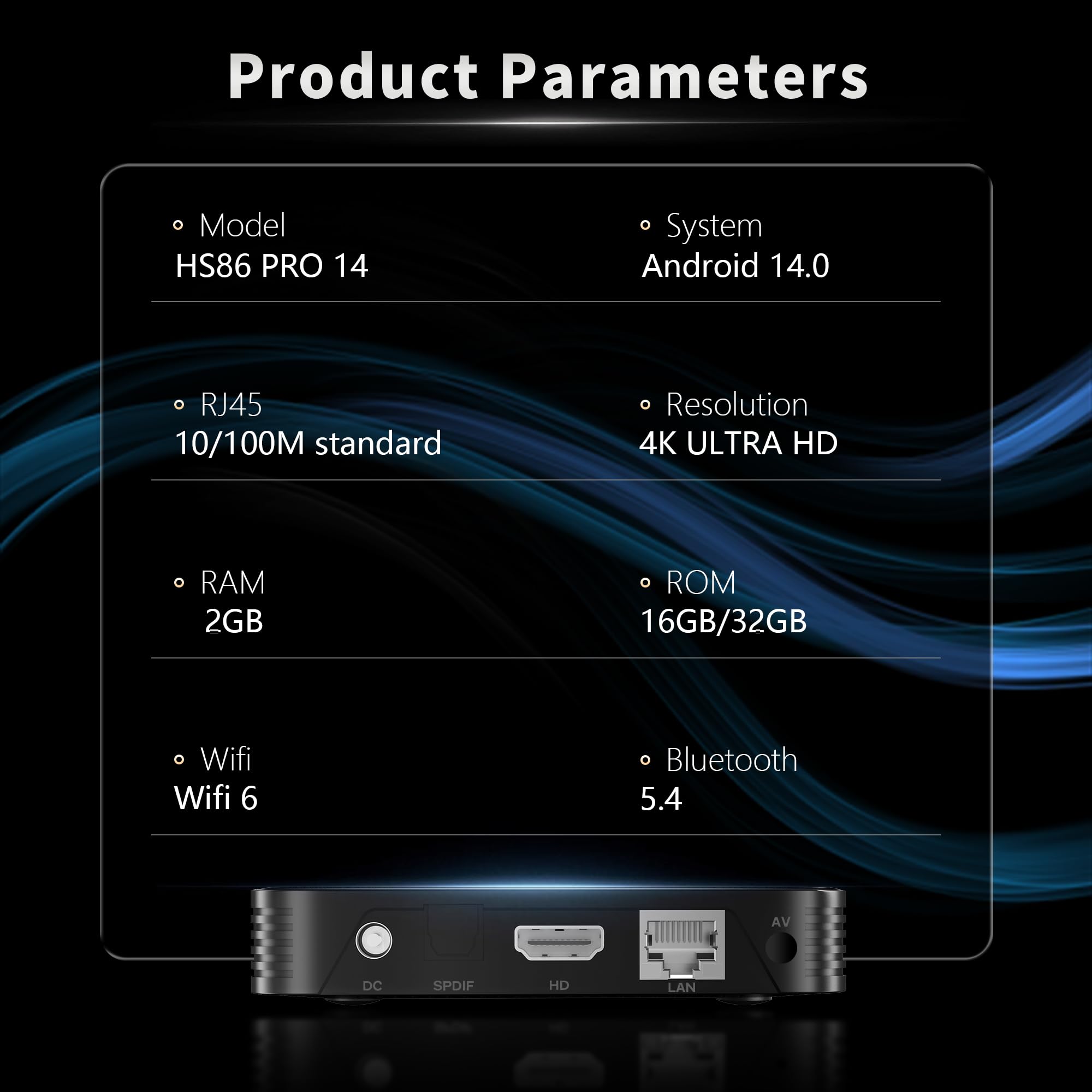 Smart TV Box Android 14.0, 2026 HD 8K Android Box RK3518 RAM 2G ROM 16G Supporto WiFi6 Enternet 10/100M BT 5.0 USB 3.0 Internet TV Box HD 8KHDR10+ Smart Client Media Streaming Voice Remote HS86 PRO14