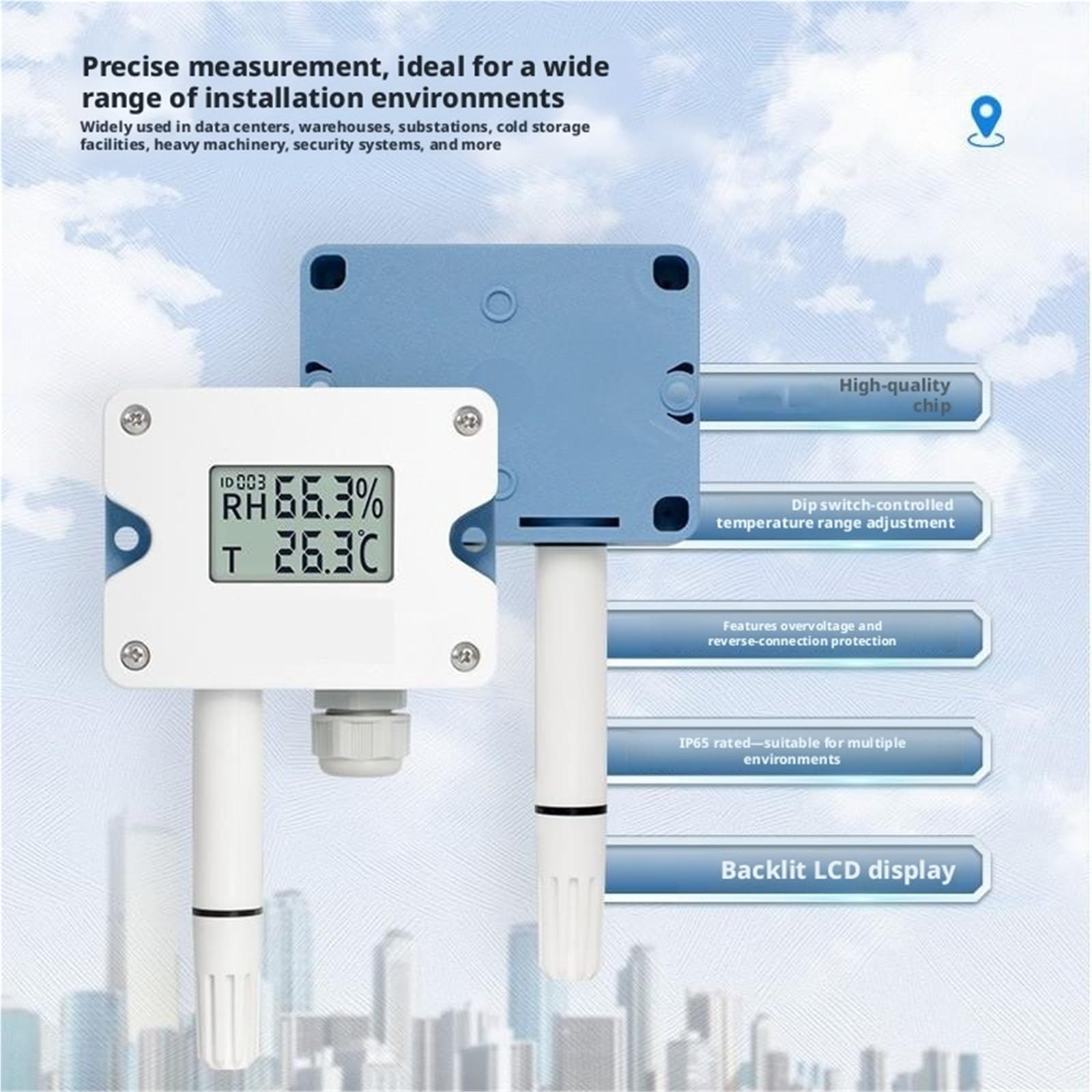 Sensor de temperatura y humedad de 4-20 mA, transmisor de temperatura y humedad ambiente montado en la pared con pantalla