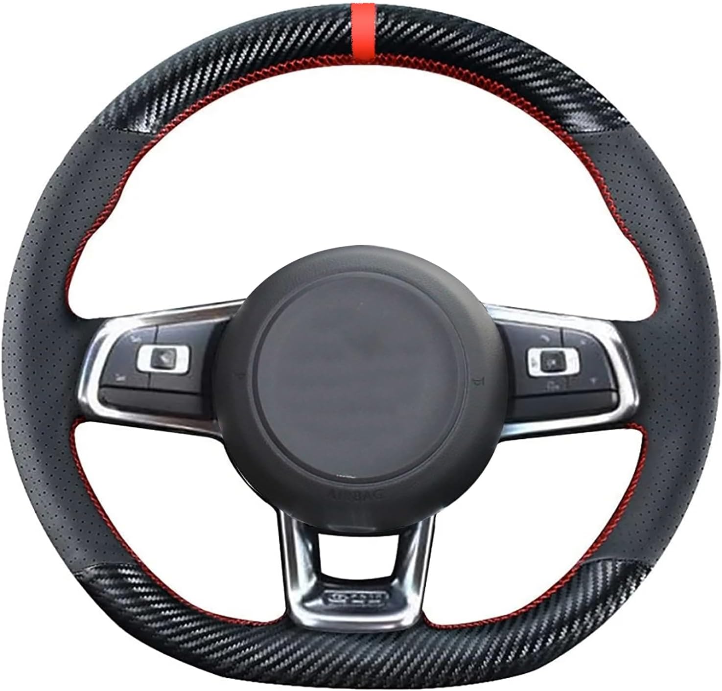 Loncky Auto Custom Fit OEM Black Genuine Leather Suede Steering Wheel Covers for Volkswagen Jetta GLI 2015-2021 / VW Golf R 2015-2019 / VW Golf 7 MK7 Golf GTI 2015-2021 Accessories