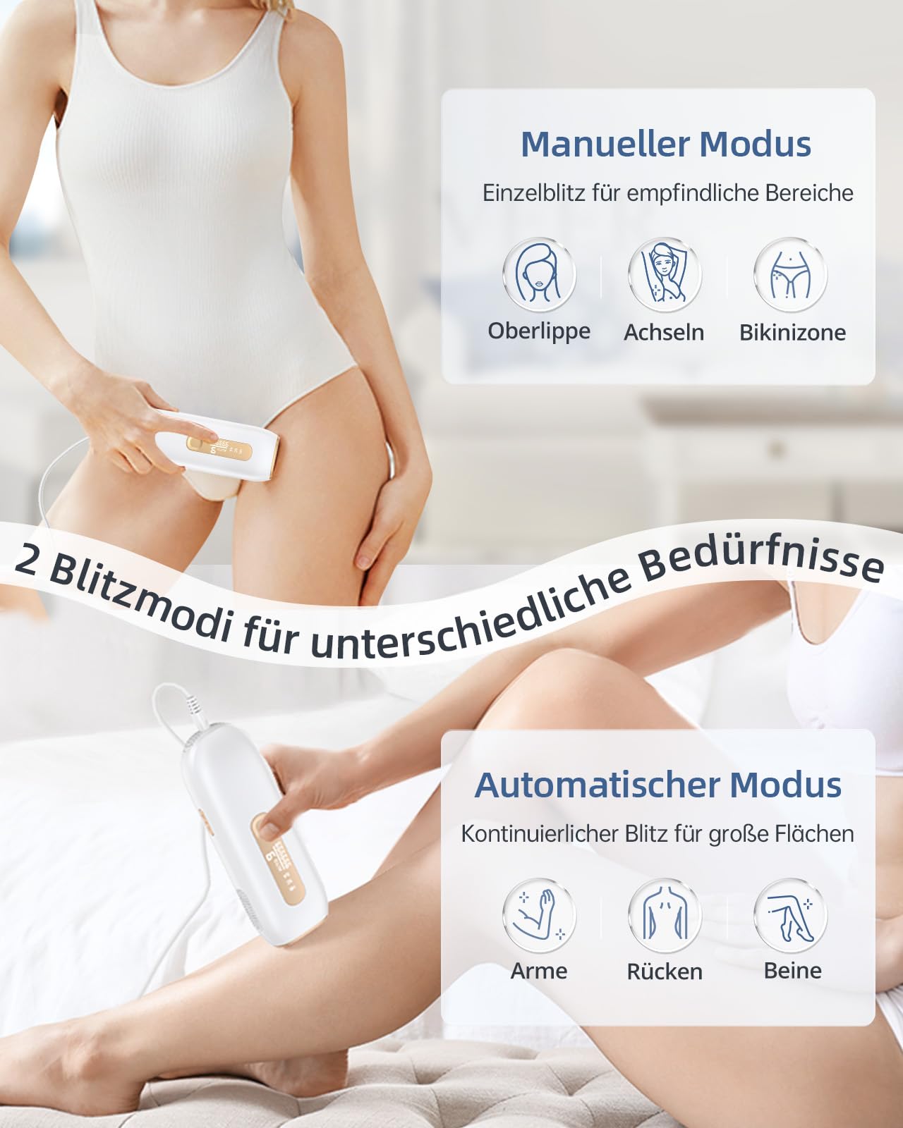 Haarlosy IPL Geräte Haarentfernung Laser für Frauen und Männer, 3-in-1 Haarentfernungsgerät für Bikinizone, Oberlippe, Achselhöhlen, Körper, Gelb