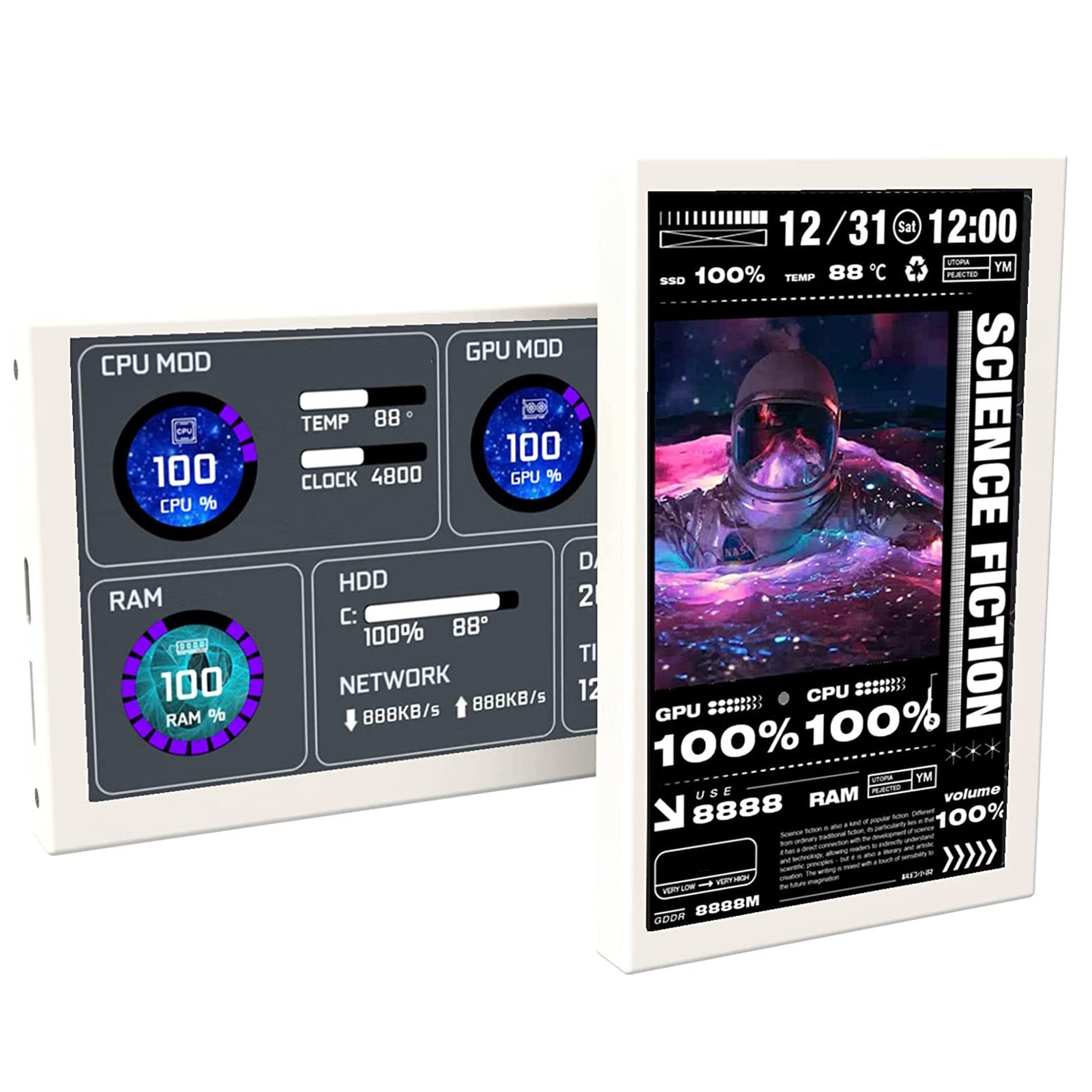 Moniteur de Température PC 12,7 cm (5 Pouces), Écran Mini USB IPS Panneau de Capteur PC, Affichage Données CPU GPU RAM pour, Affichage Température PC avec Prise USB