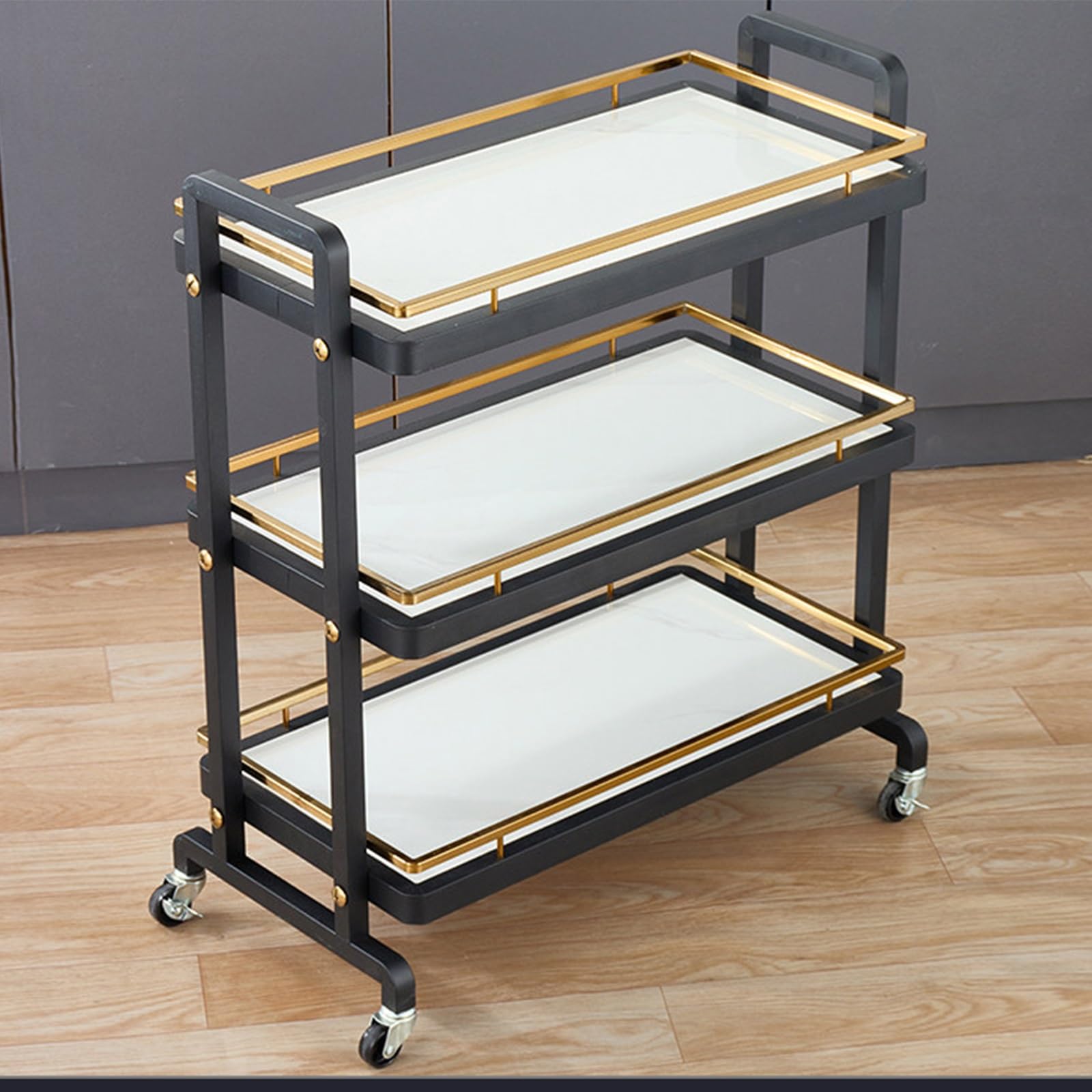 Kiboncy B Heavy Duty 3-Tier Restaurant Serving Cart, Stainless Steel Catering Trolley With Lockable Casters, Mobile Food Snack Cart For Ktv Hotel Cafe(B)