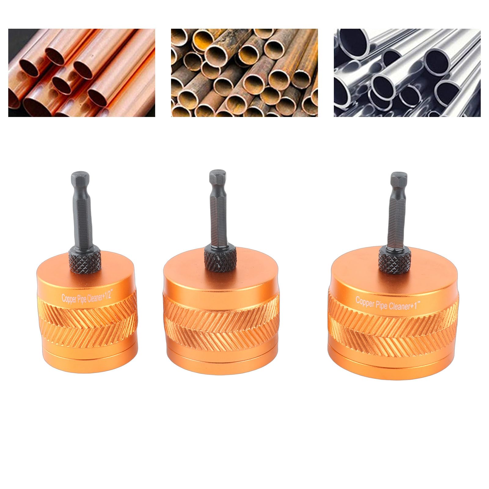 Set di Scovolini per Tubi in Rame da 1/2 Pollice 3/4 Pollici 1 Pollice, Utensili Idraulici per Vernice per Trapano in Metallo 3 Pezzi con Sostituzione Spazzole con Gambo