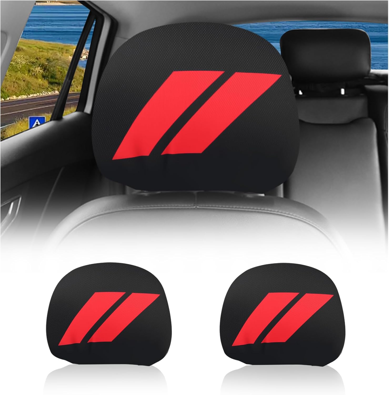 wedfish 2PCS Car Headrest Cover Soft Polyester