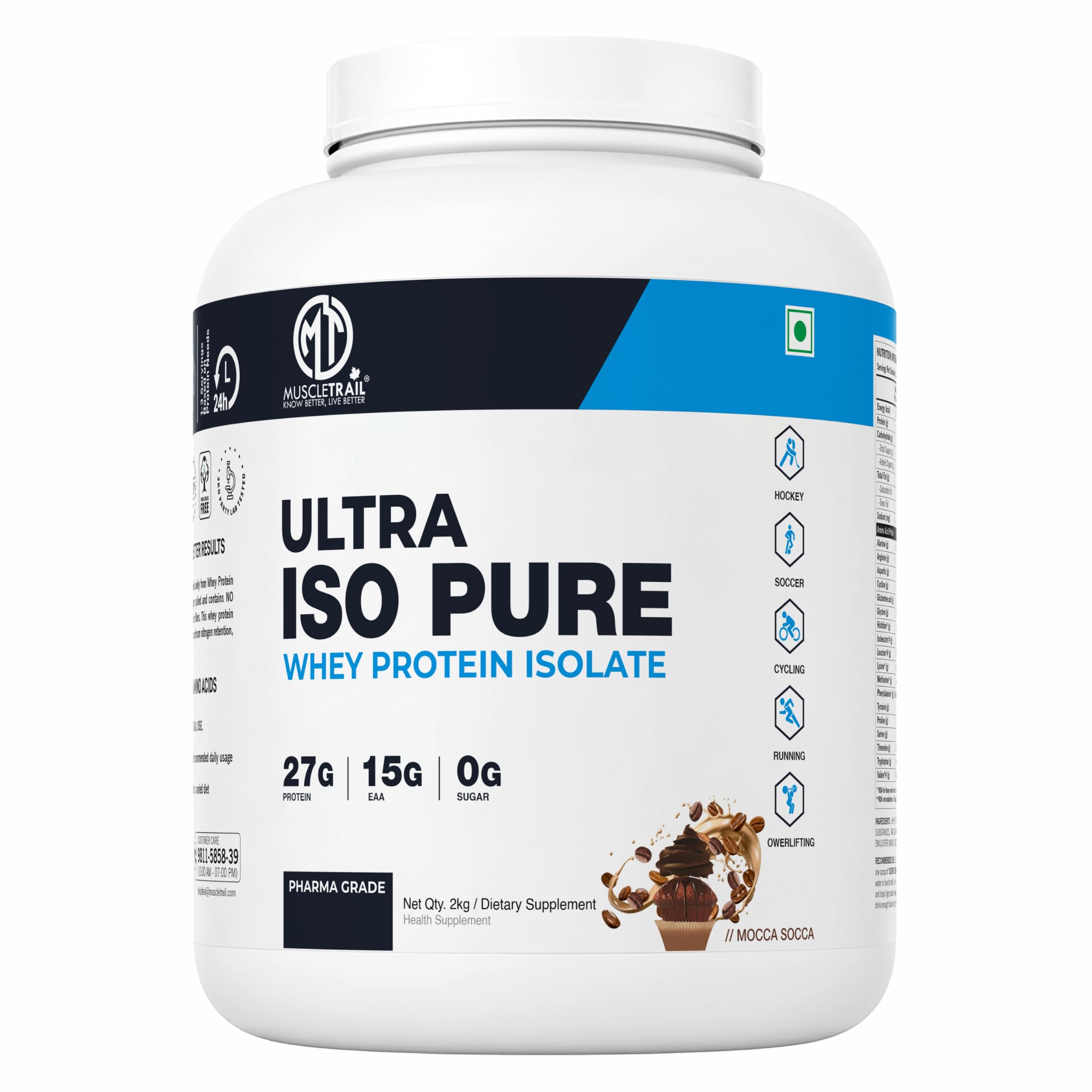 MuscleTrail 100% Whey Protein Isolate, Pharma Grade,65 Servings, 27g Protein, 15g EAA, 0g Sugar (2KG, kesar kaju pista) — Amazon image 14
