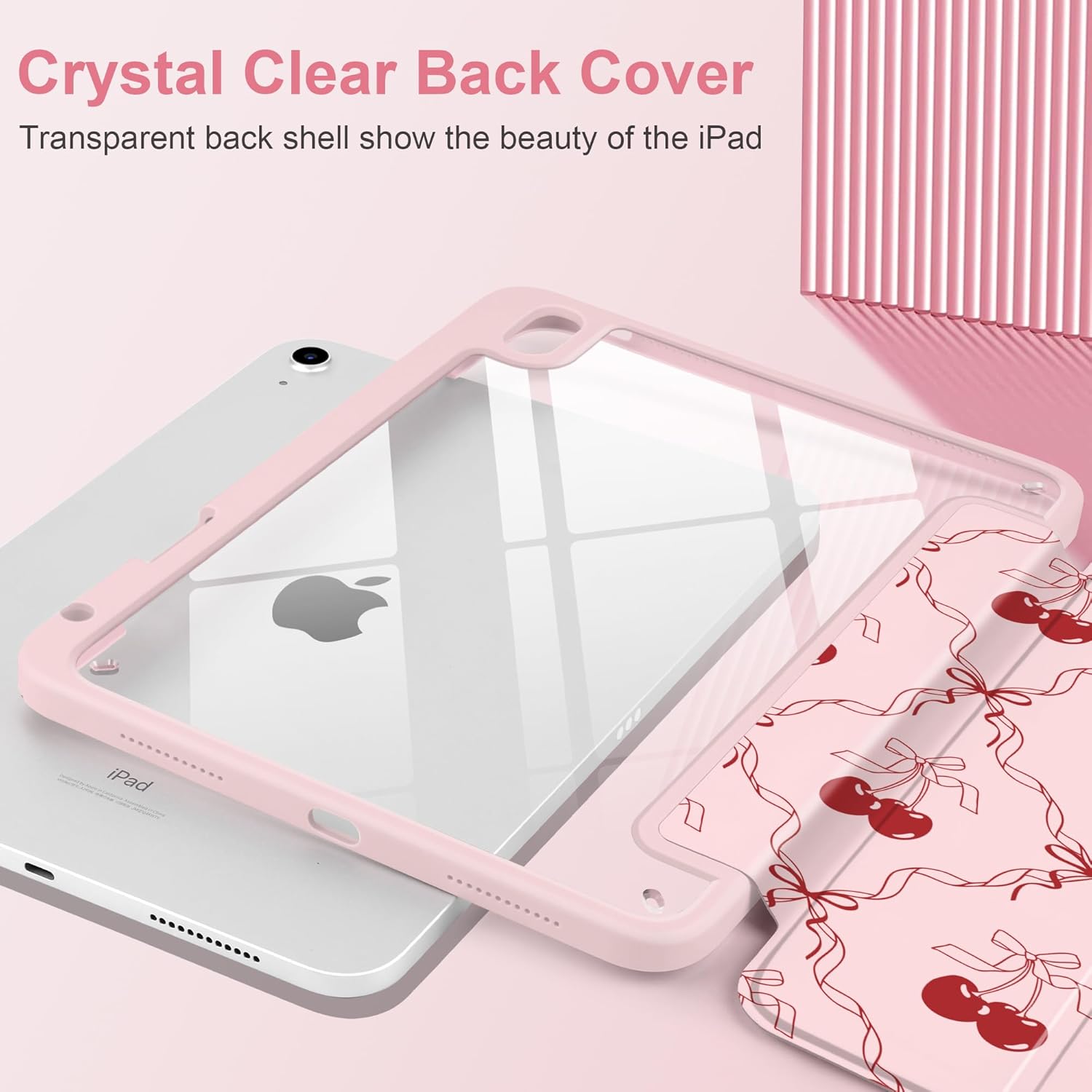 DONGKE Case for iPad (A16) 11th Generation 11 inch 2025 & iPad 10th Gen 10.9 inch 2022, [Built-in Pencil Holder] Clear Acrylic Back Trifold Stand Smart Cover, Auto Sleep/Wake, Ribbon Swirl