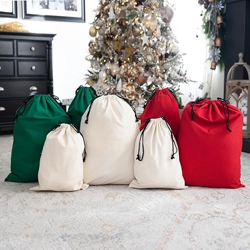Miniatura 6 de Qualtry Saco de Papá Noel para niños - Bolsa de Santa para regalos - Bolsa de lona con cordón - Bolsa de regalo de Navidad para regalos (algodón,