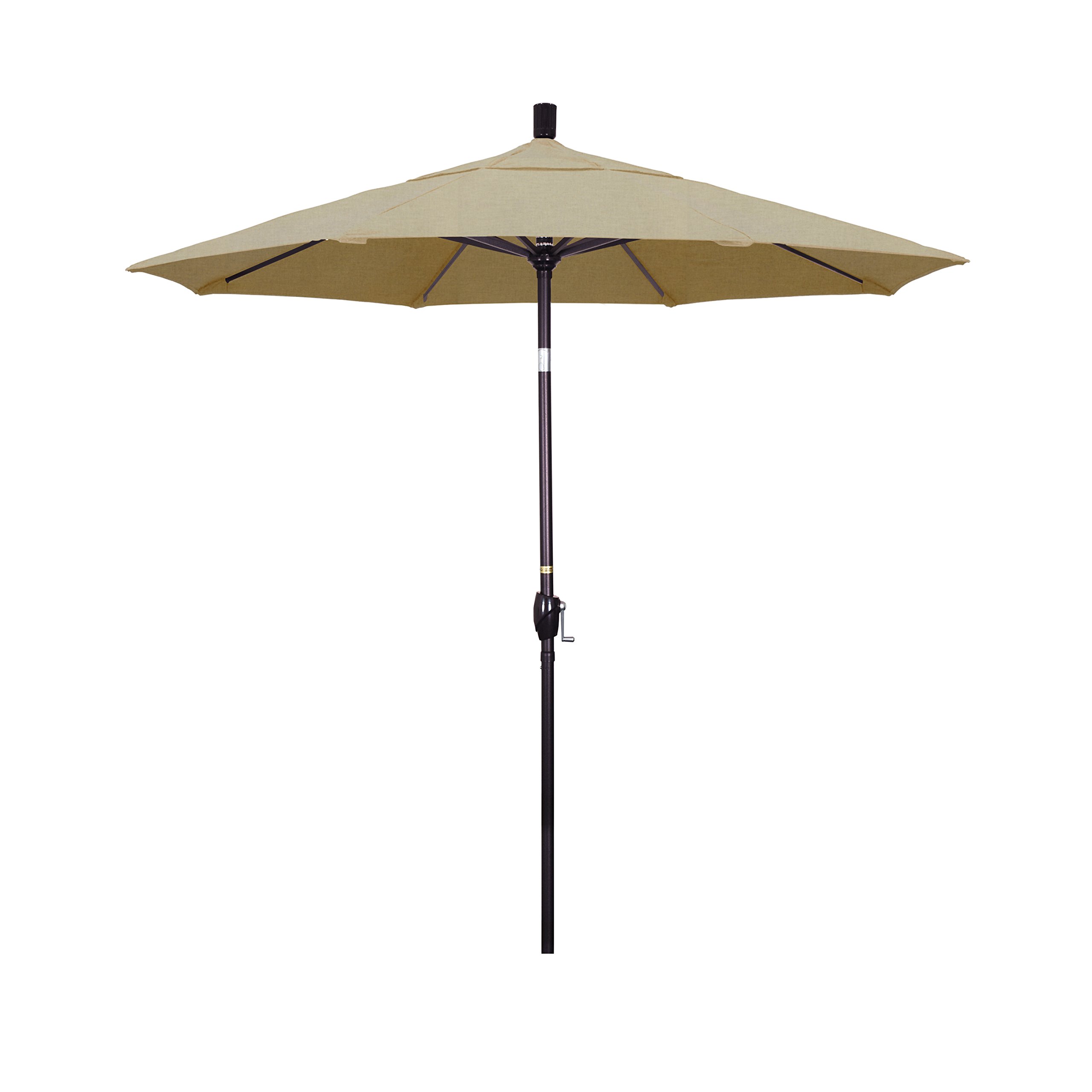 California Umbrella GSPT758117-5476 7.5' Round Aluminum Market, Crank Lift, Push Button Tilt, Bronze Pole, Sunbrella Heather Beige Patio Umbrella, Acrylic