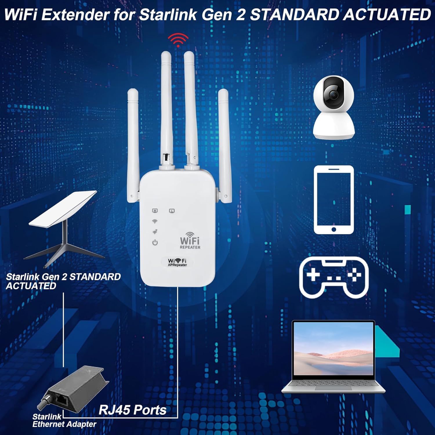 Burbifro Starlink WiFi Extender Signal Booster for Starlink Gen 3 Router, Starlink WiFi Repeater, 2x100Mbps LAN Ports,4 x 2 dBi Antenna, 520 sqft Signal Range